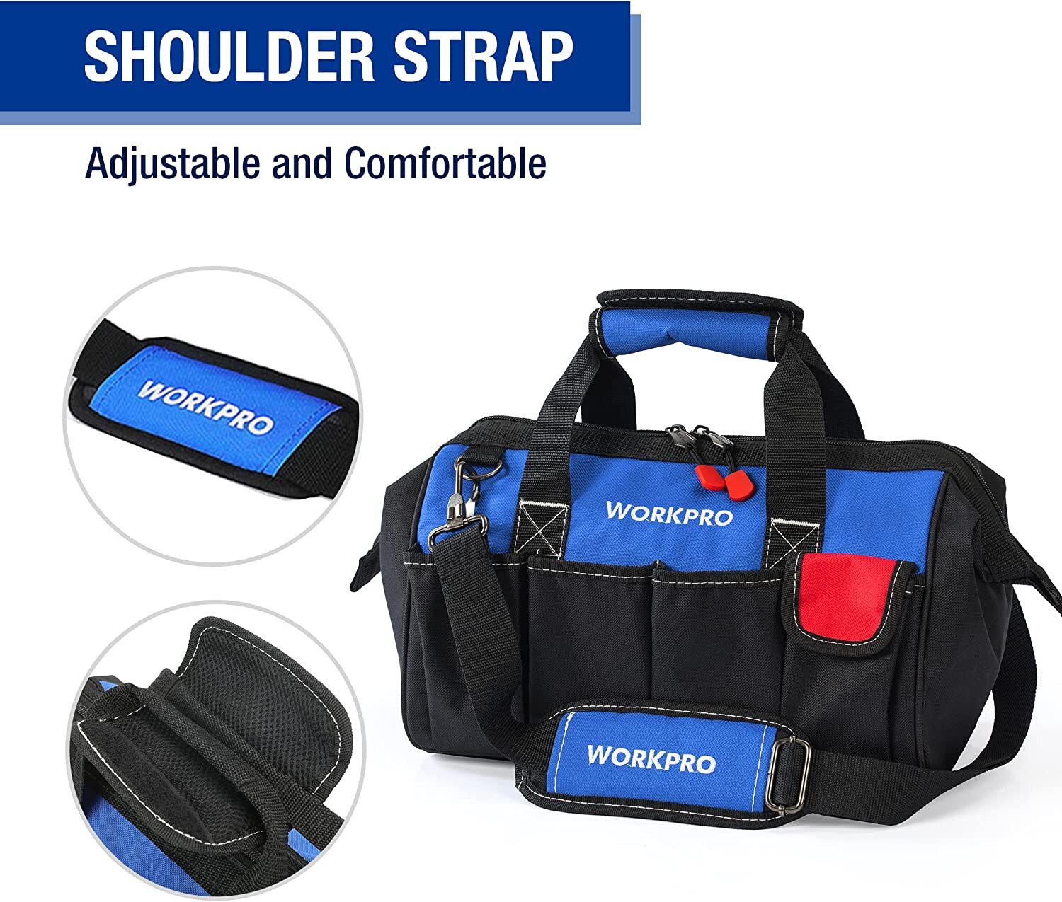WORKPRO 14″ Tool Bag Multi-pocket Tool Organizer with Adjustable Shoulder Strap