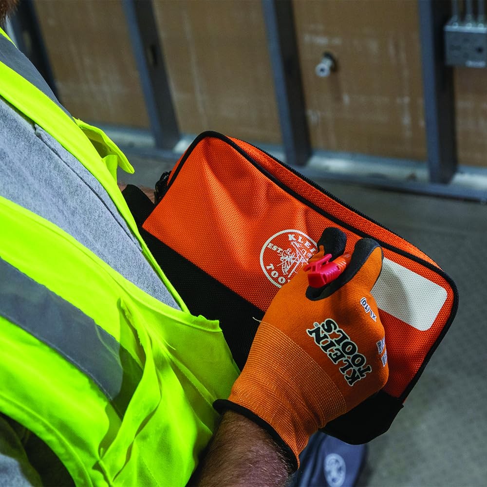 KLEIN TOOLS Tool Pouch, Dual Compartments, 10″ x 6″ | 1-Pack, Orange