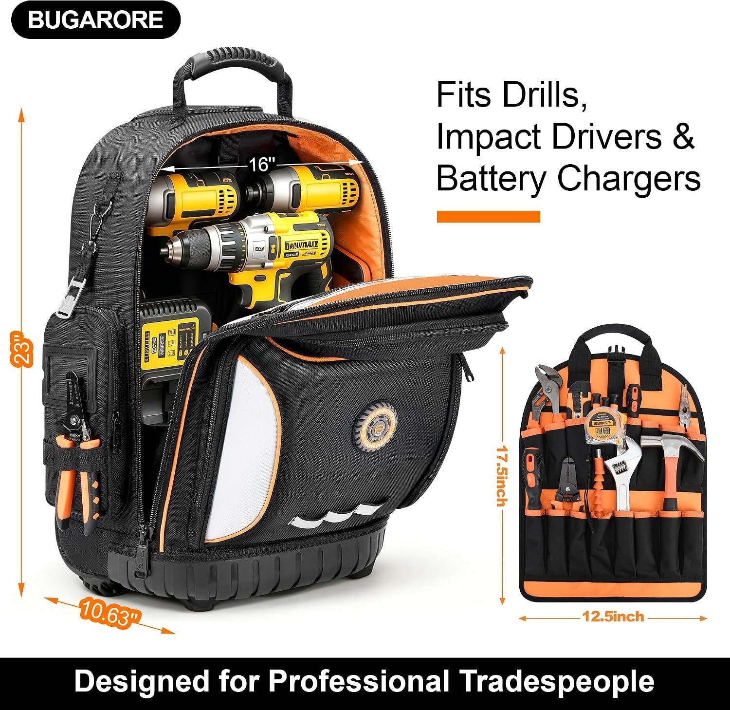 75 Pocket 16″ Waterproof Tool Backpack with Combination Lock for Professionals