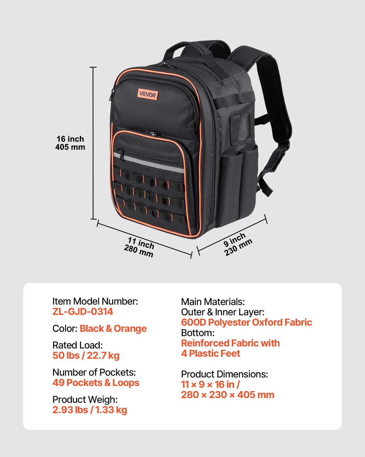VEVOR Tool Backpack, 49 Pockets, Heavyduty Tools Storage Organizer Work Bags …