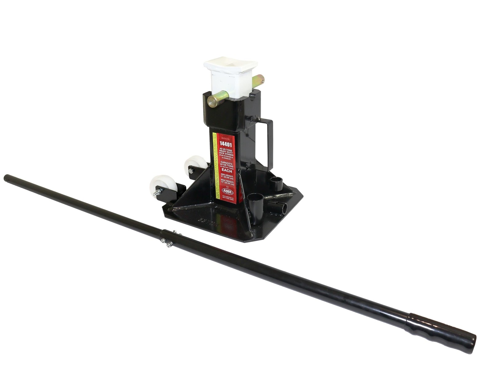 AME INTL 14401 Heavy Duty Jack Stand, 22 Ton Pair, Wheeled with Handle for Ea…