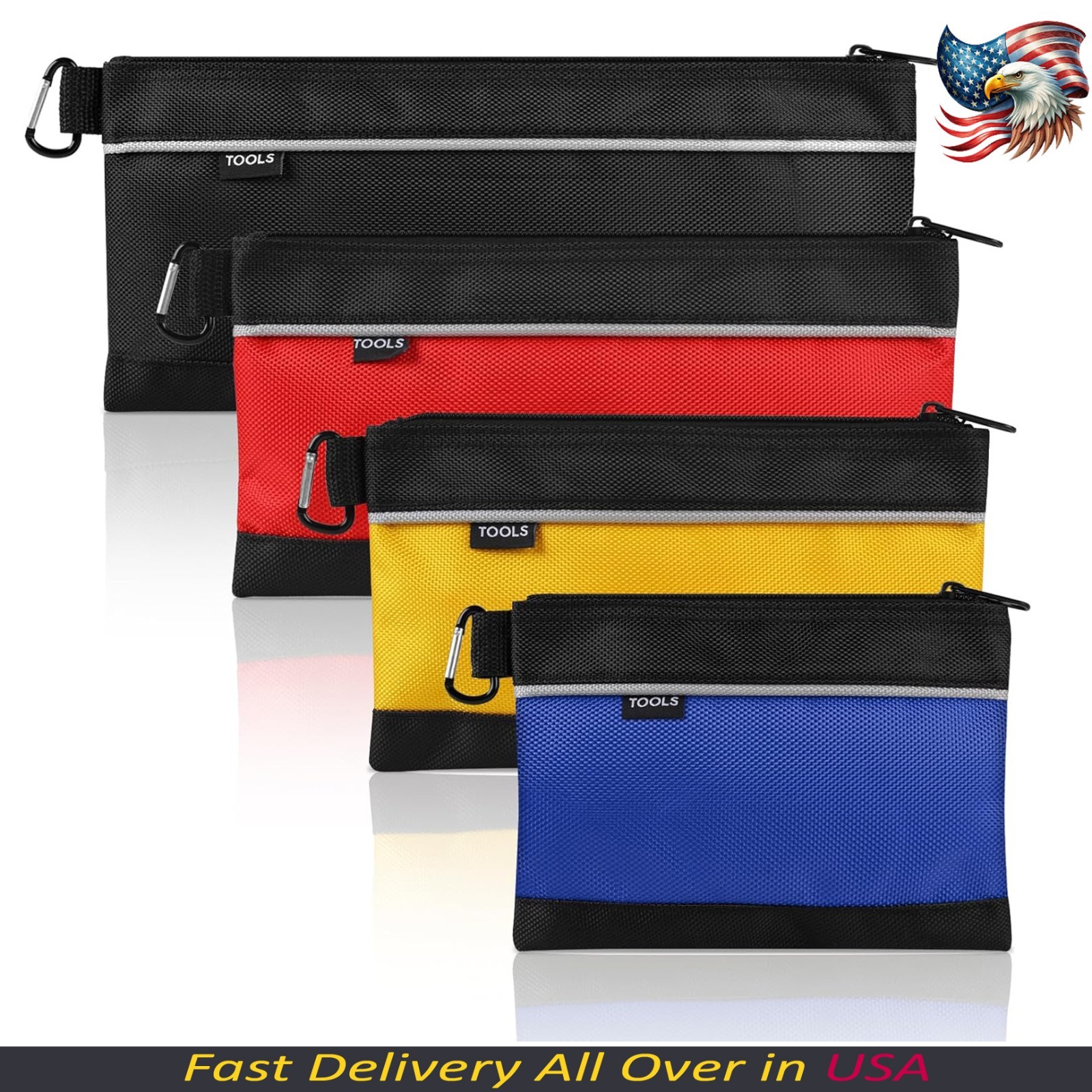 4 Pack Tool Pouch, Small Tool Bag with Zipper, 1680D Oxford Waterproof Multipurp