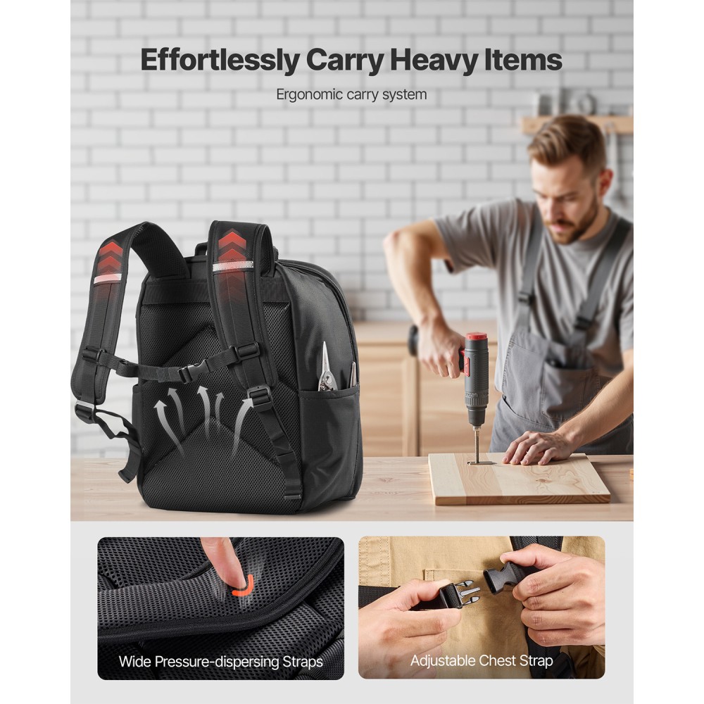 Tool Backpack 49 Pockets Tear-resistant Jobsite Backpack for Electrician