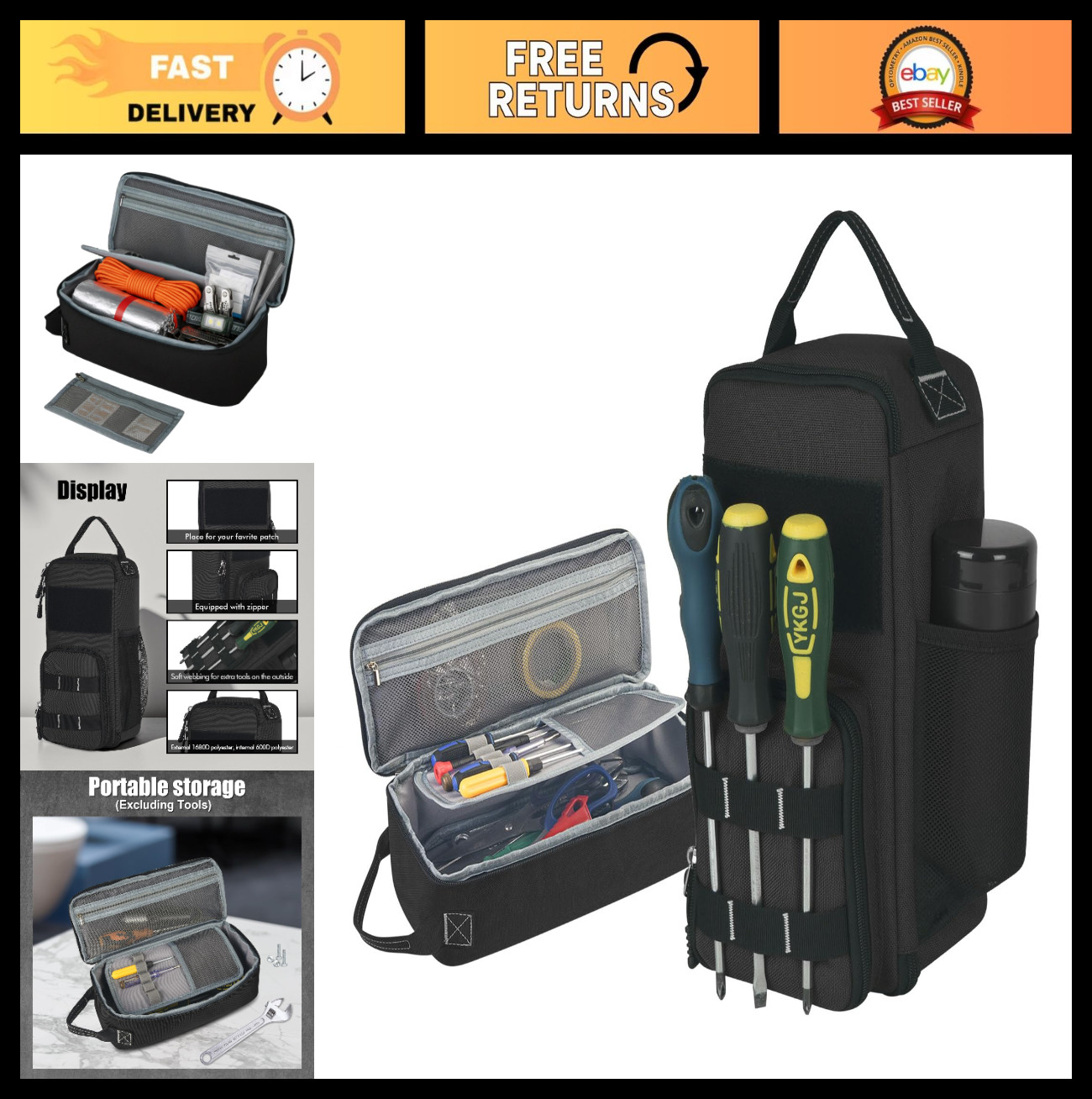 12.6″ Waterproof Heavy Duty Tool Bag Pouch for Men – Multi Pocket Organizer, Zip