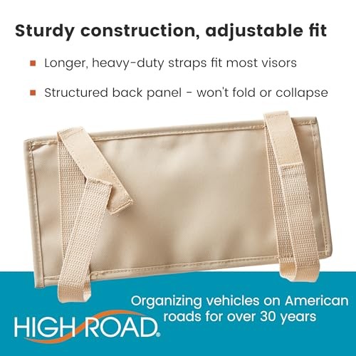 Car Visor Organizer with Zippered Pockets, Sunglasses Sleeve and Clear Tan