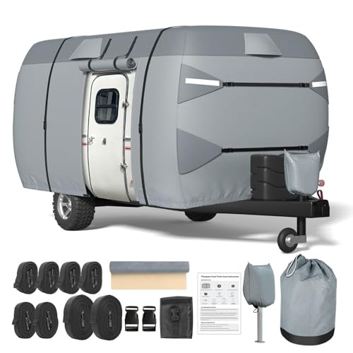Fiberglass Travel Trailer Cover 8-10ft, 7 Layers Top Heavy Duty Fiberglass