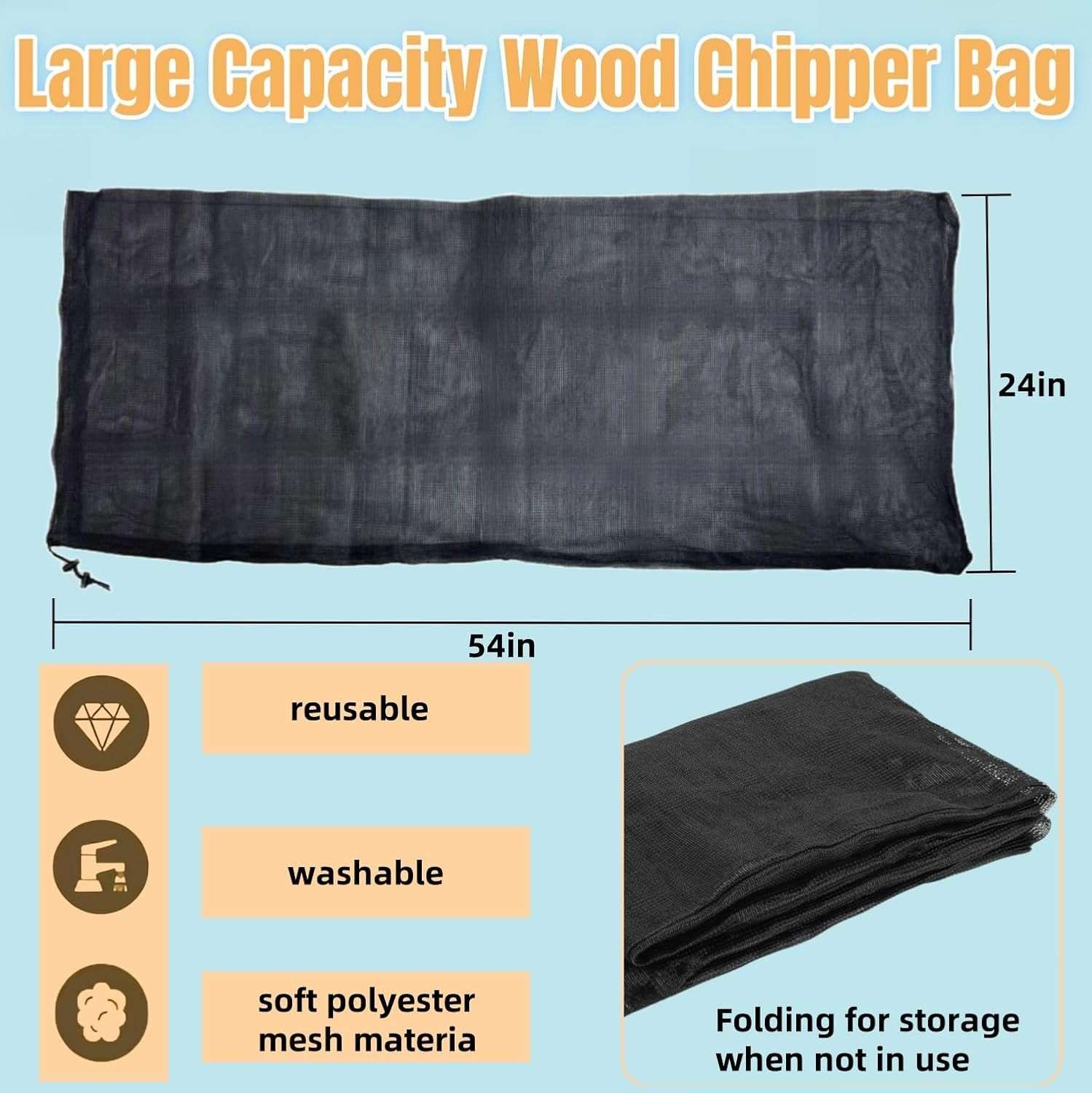 24 “X48 Large Capacity Adjustable Opening Wood Chipper Bag, Reusable Wood
