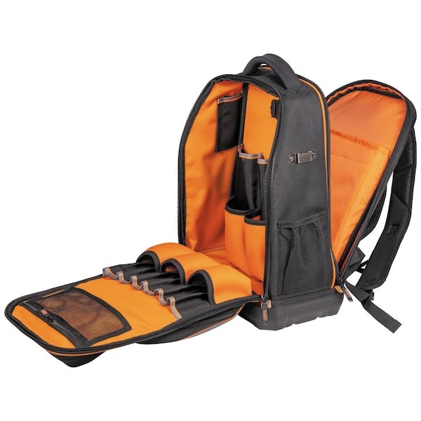 Klein Tools 62805Bptech Tool Backpack, Black/Orange, 1680D Ballistic Weave