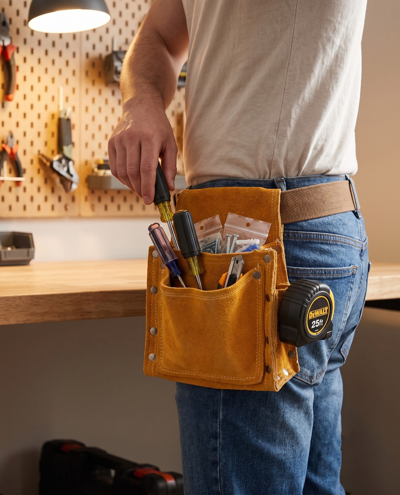 Heavy Duty Leather Tool Pouch Cowhide Waist Bag Carpenter Electrician Belt Organ