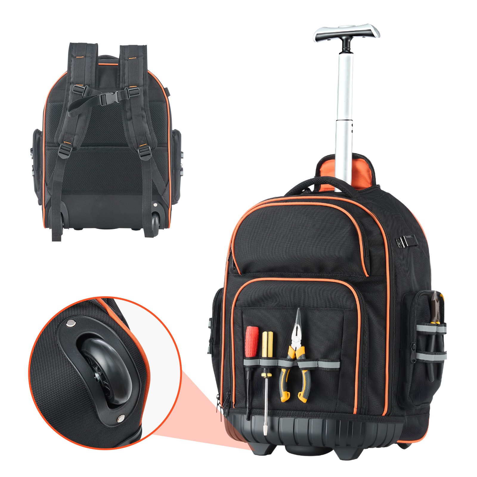 Uimoso Rolling Tool Backpack with 45 Pockets and Durable Wheels for Heavy Tools