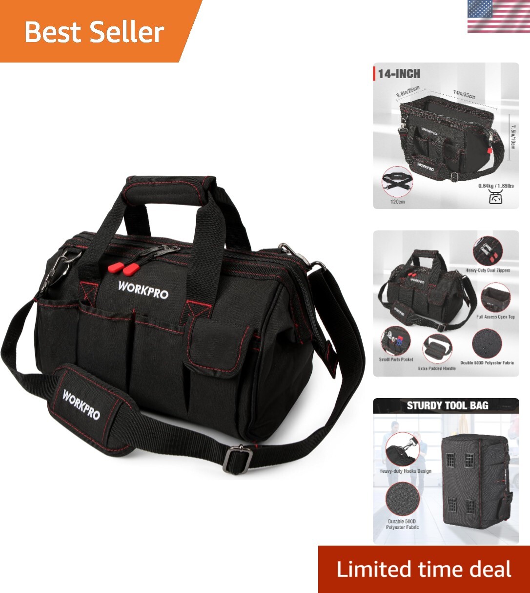 Professional Tool Organizer with Padded Handle & Adjustable Shoulder Strap