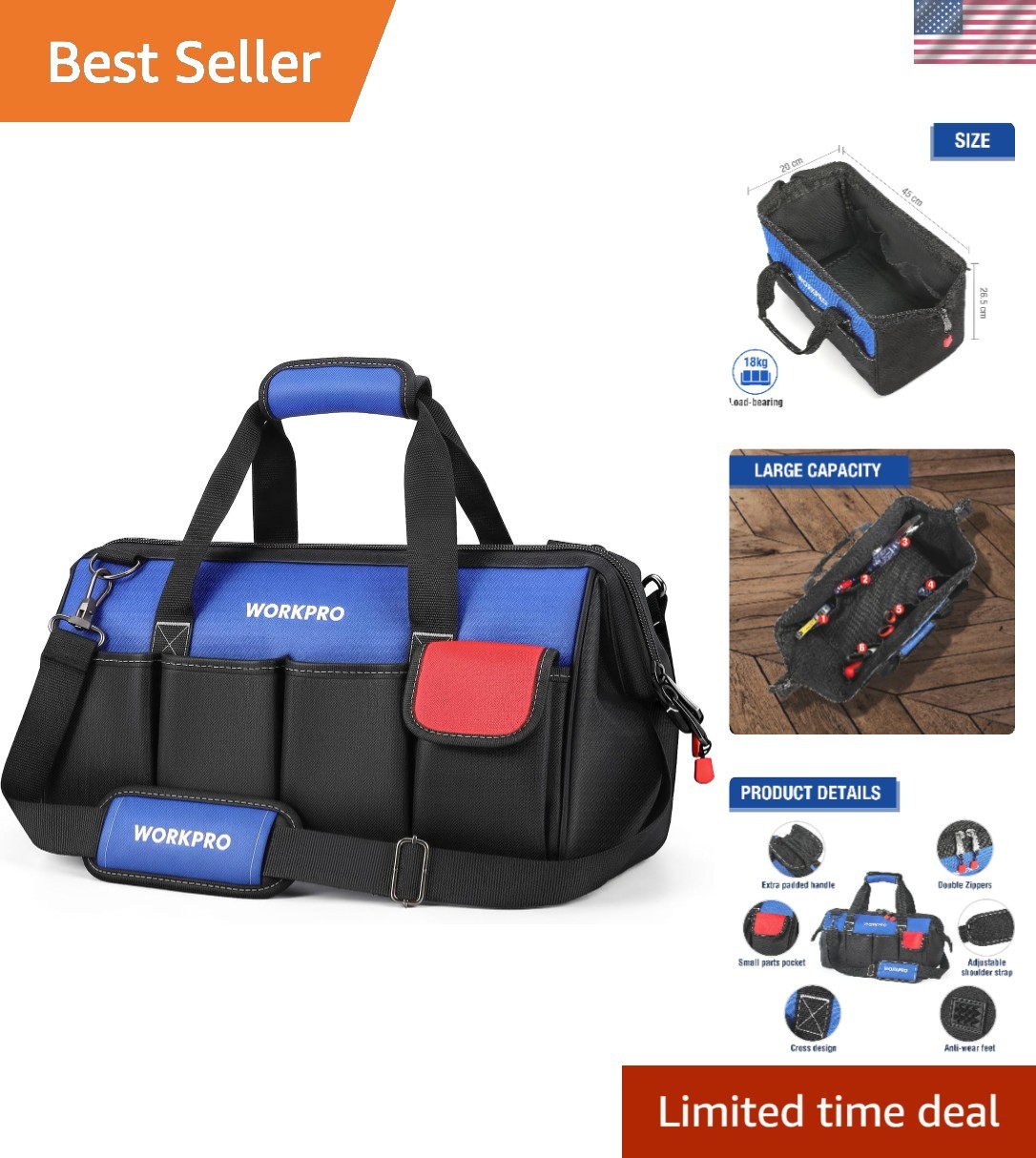 Stylish 18-Inch Wide Mouth Tool Bag in Durable Fabric – Ultimate Tool Organizer