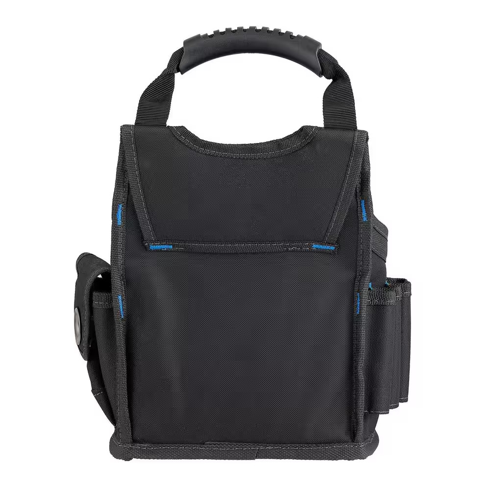 10 In. Open Top Tool Tote Utility Pouch Bag with Black Finish and 13 Total Pocke