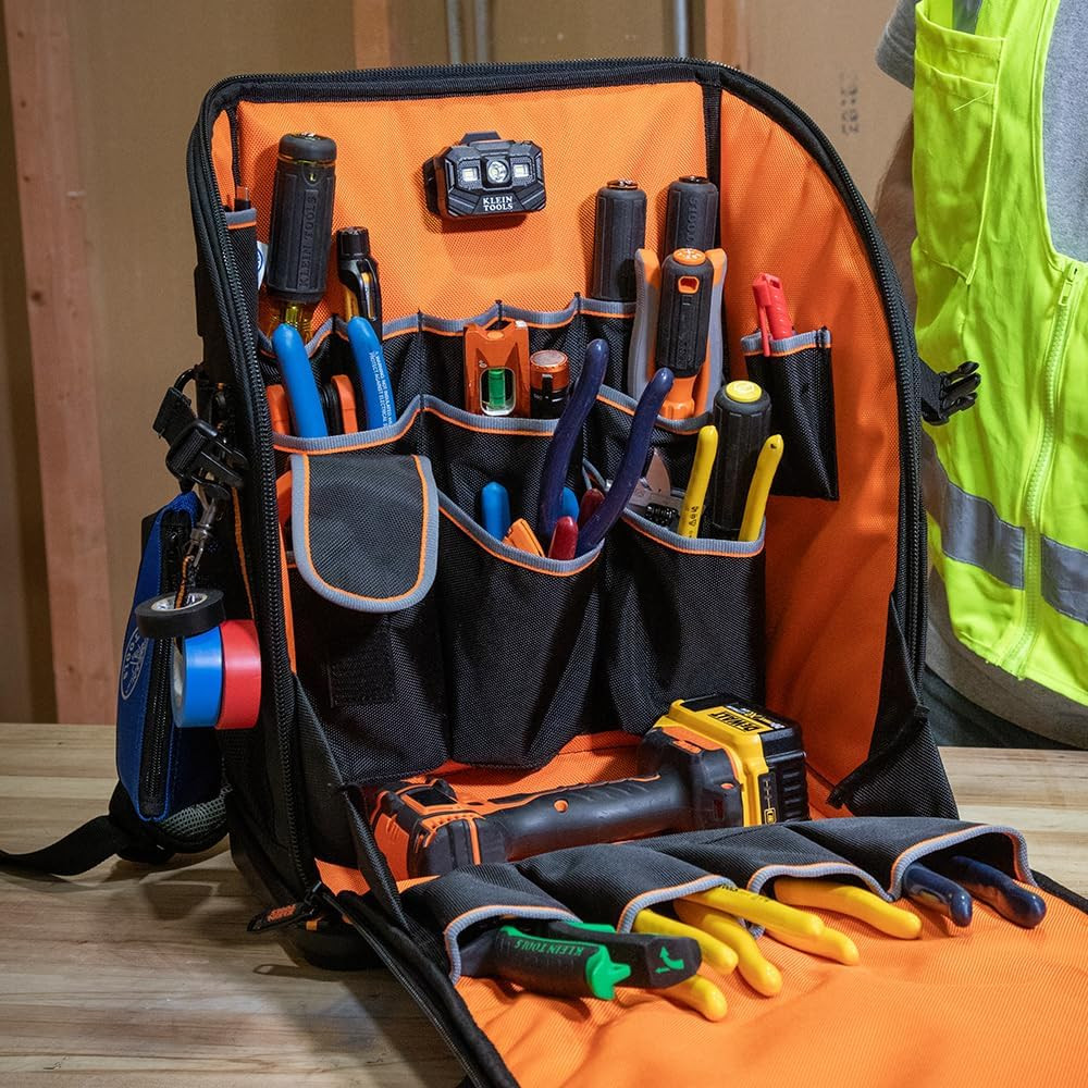 Klein Tools 62482 Tool Backpack, Tool-Station Pro Heavy-Duty Organizer with 27 P