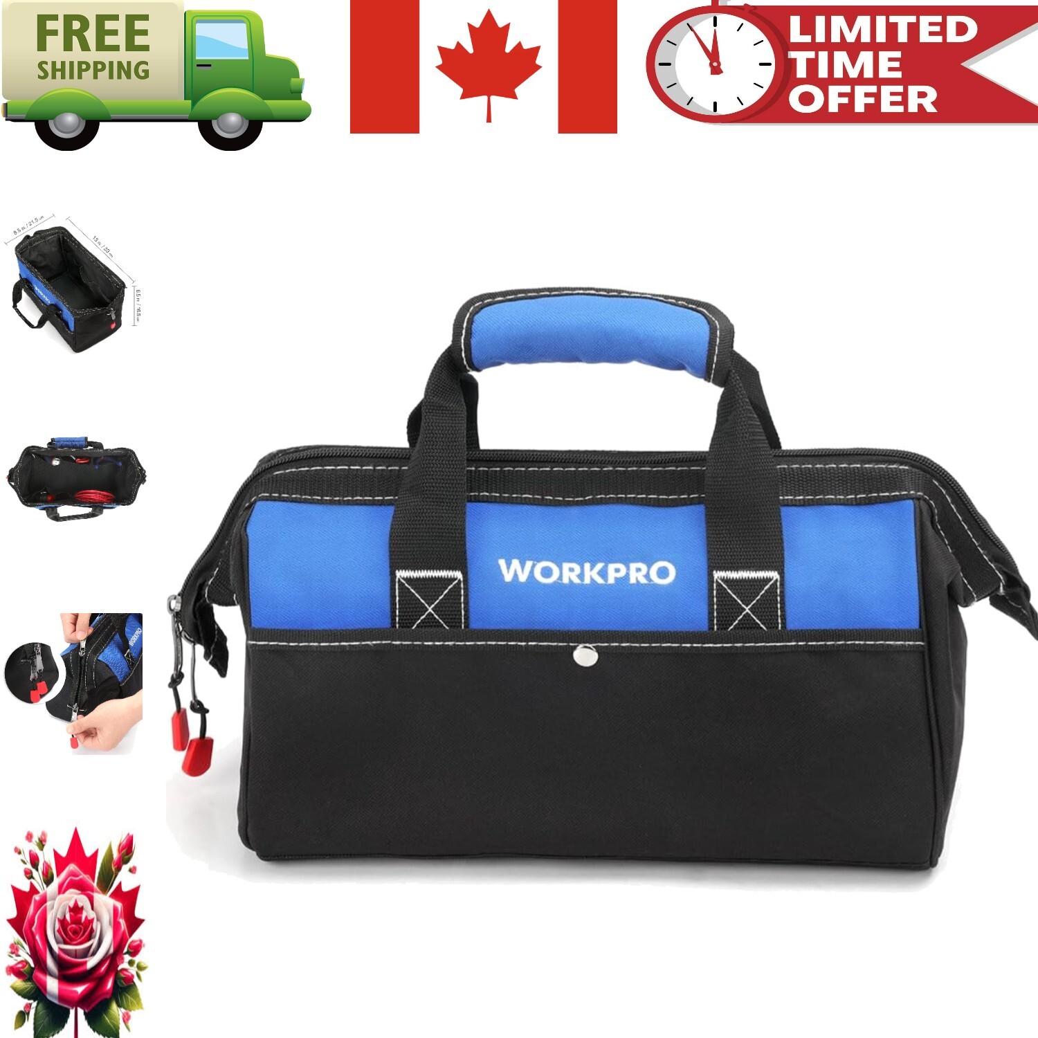 13-Inch Wide Mouth Tool Bag – Durable Polyester with Pockets for Easy Storage