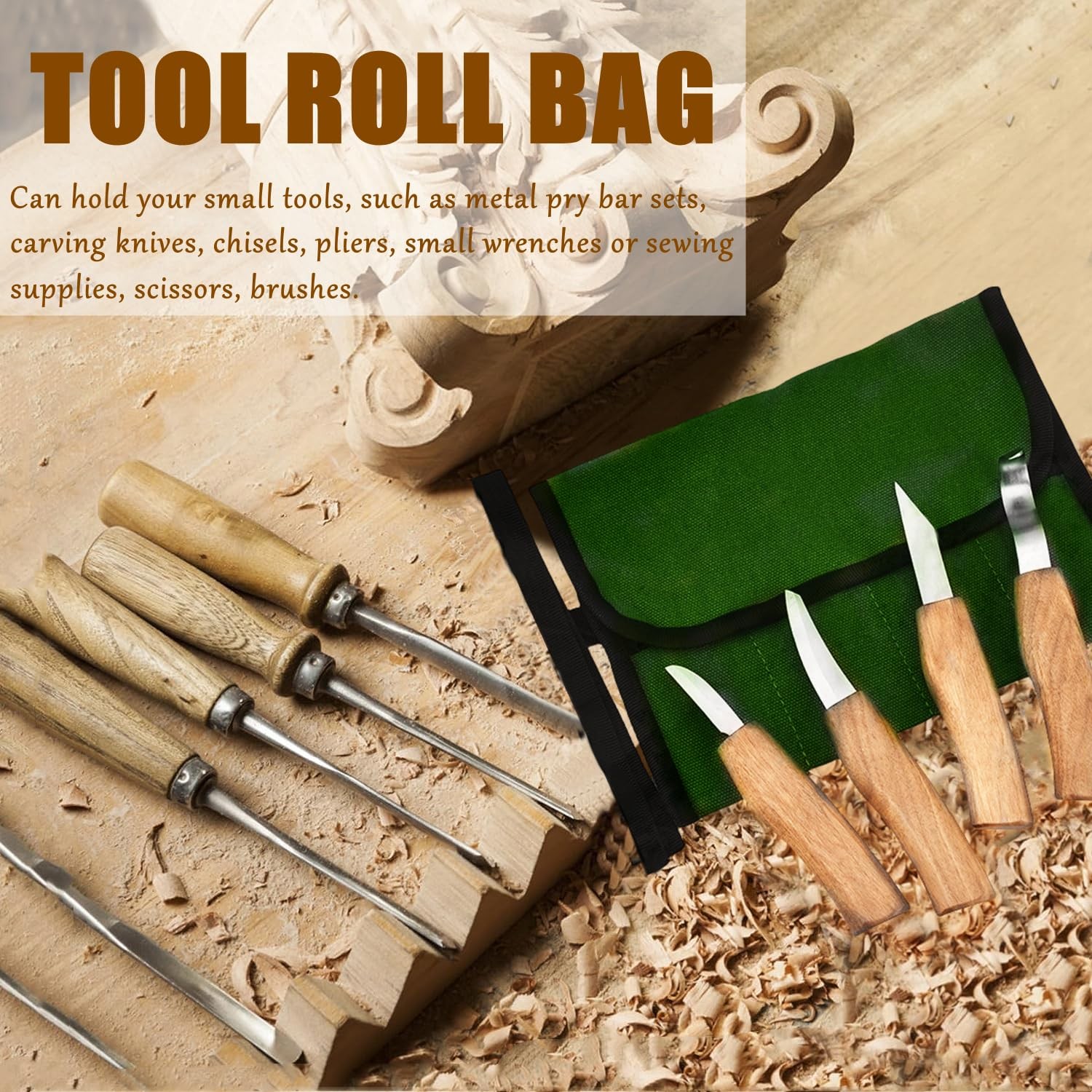 BLIRITEL Small Canvas Tool Roll Up Bag Chisel Organizer With 4 Pockets for M…