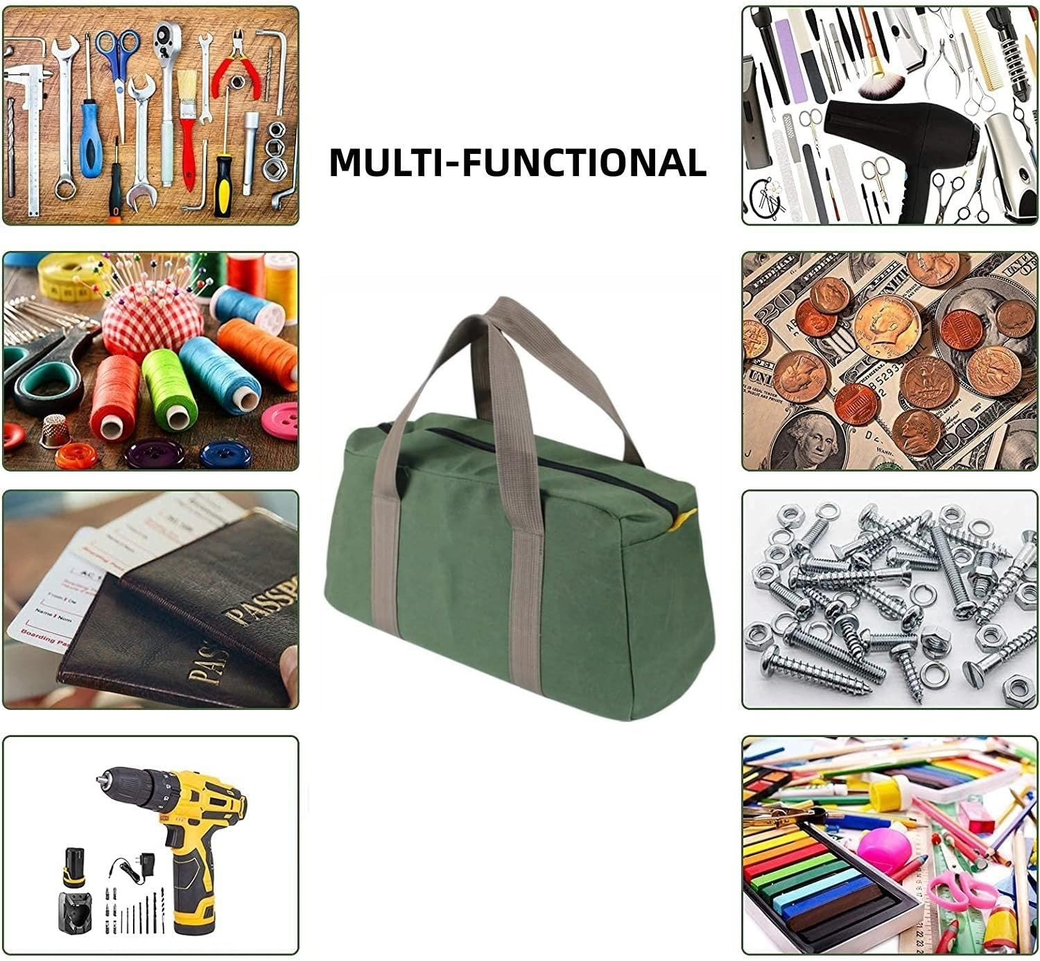 12 Inch Wide Mouth Tool Bag, Heavy Duty Canvas Tool Storage Bag for Men, Large