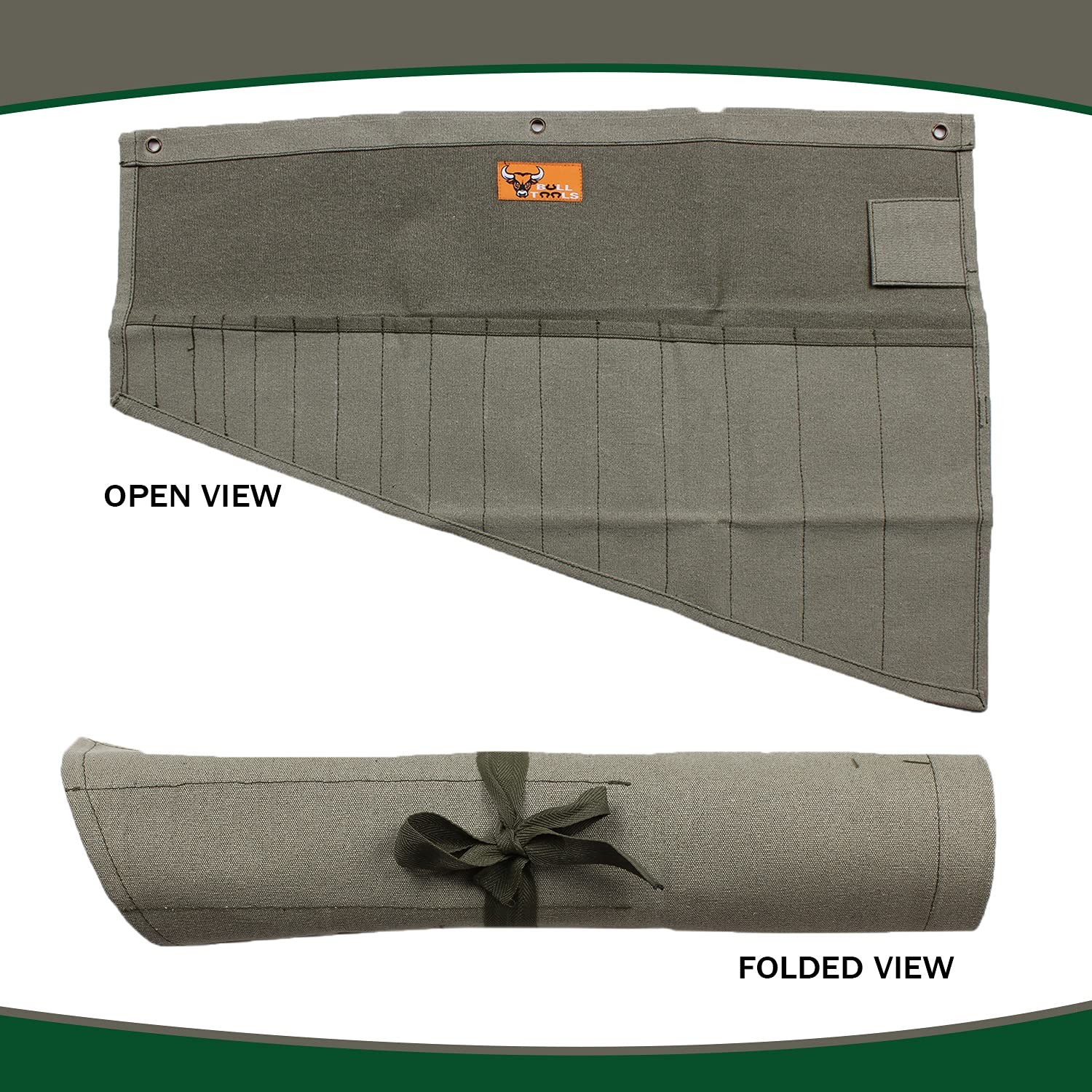 BULL TOOLS Wrench Roll, 16 Pocket Tool Large (16 – PKT), Washed Olive Drab