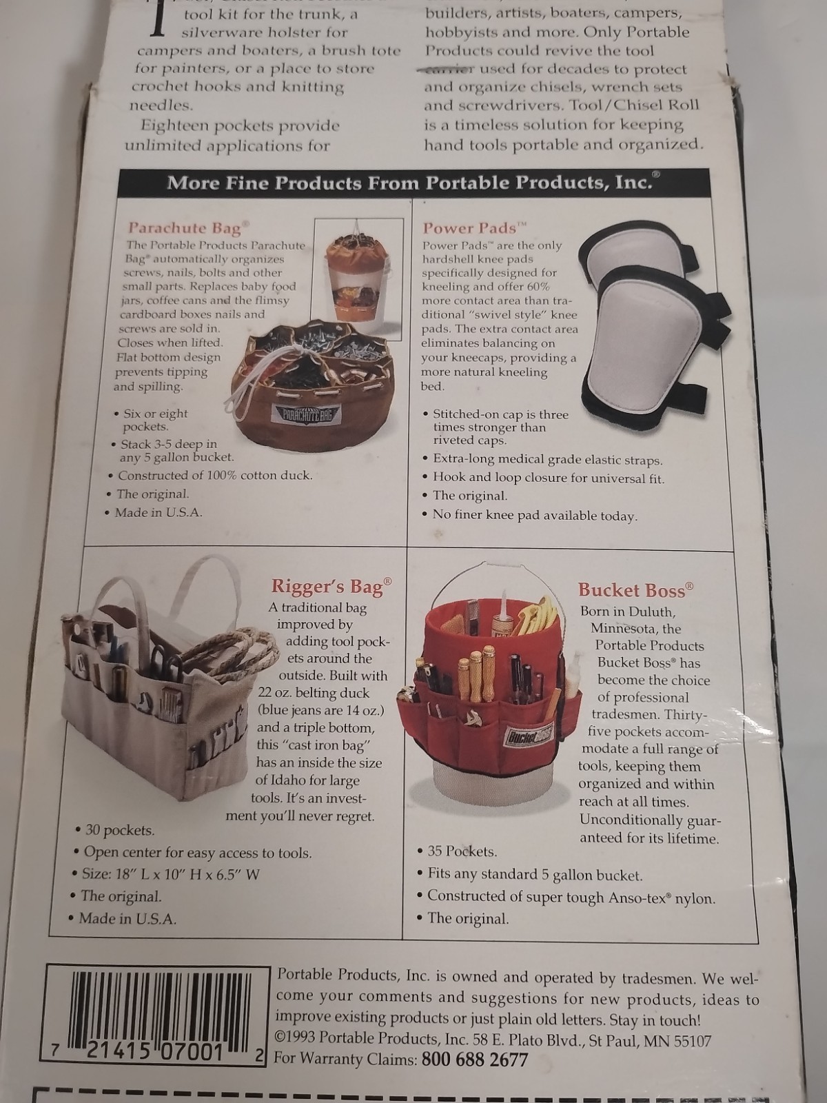 Portable Products Inc Tool/Chisel Roll With 18 Pockets. New In Package. USA