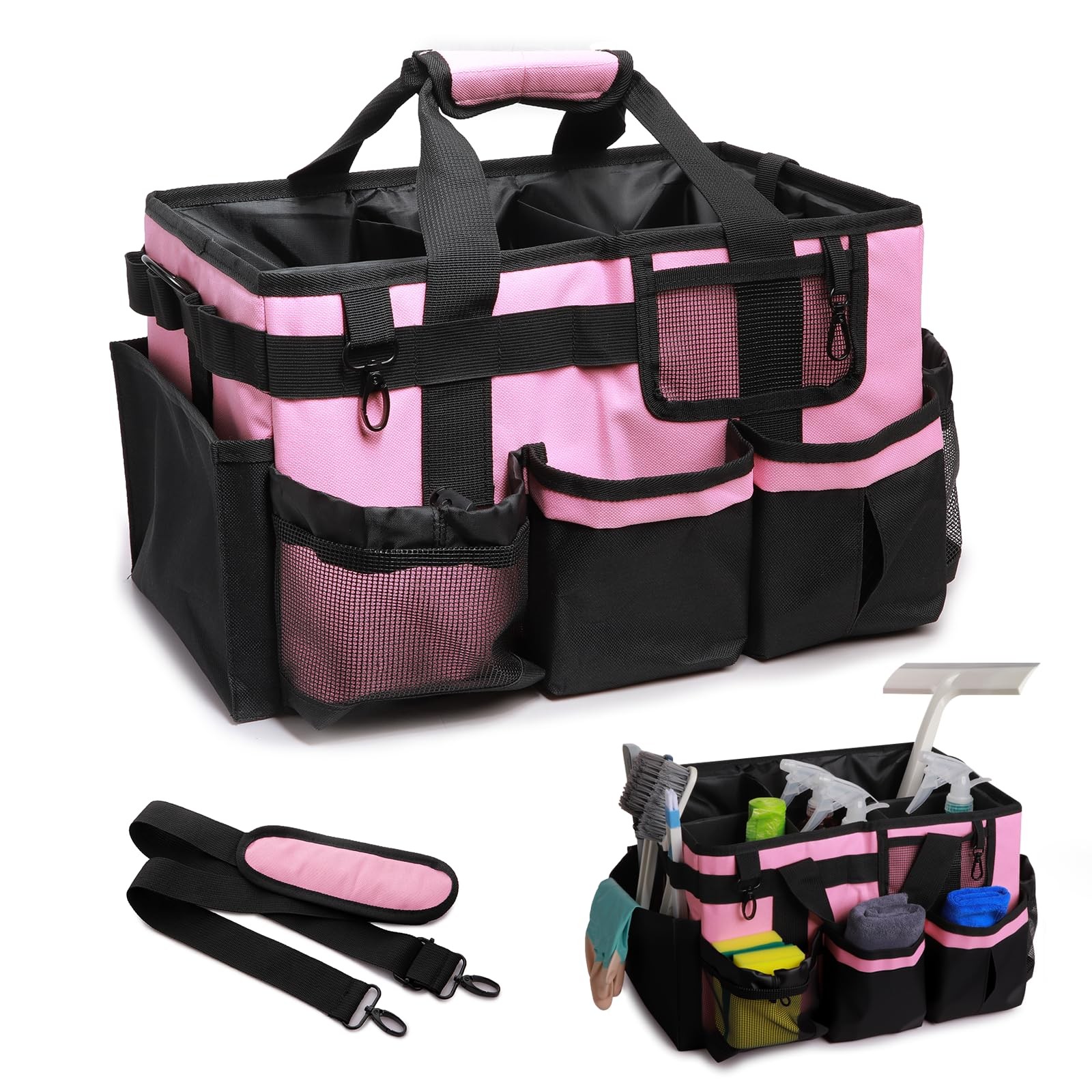 Cleaning Supplies Organizer, Tool Bag with Handle & Adjustable Shoulder Strap…