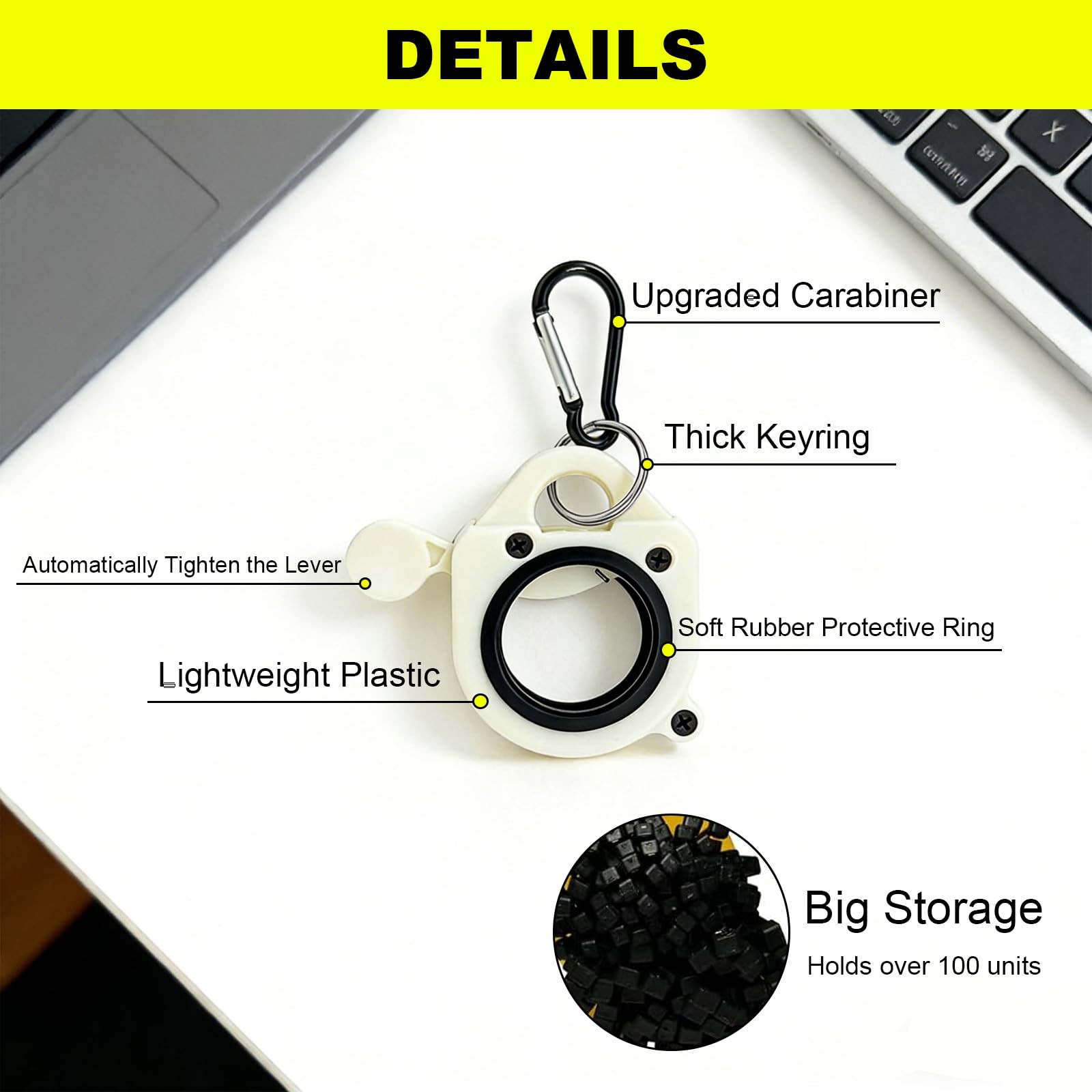 Zip Tie Holder Cable Organizer Clip with Carabiner—Ideal for Tool White
