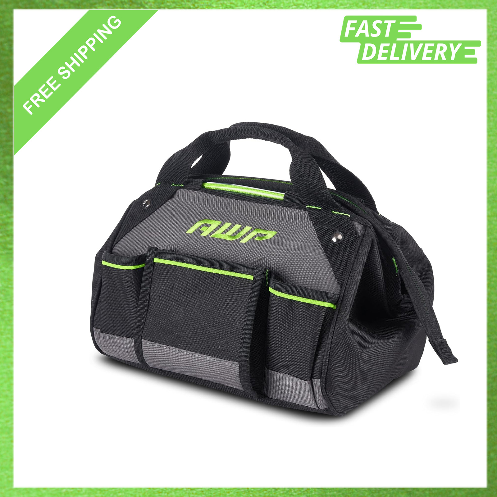 Tool Bag, Black, Durable Water-Resistant 600 Denier Polyester, Contractor, 14