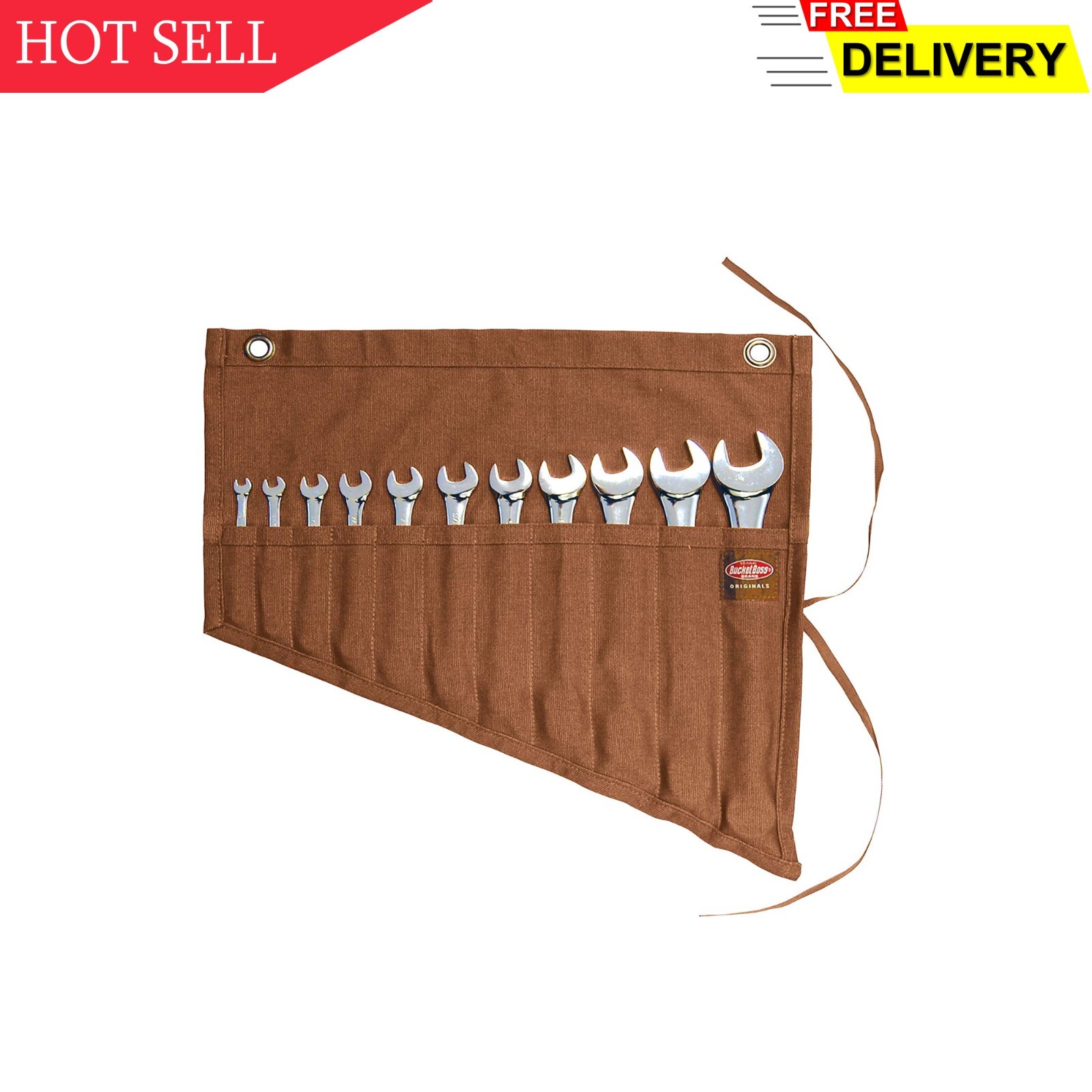 BucketBoss 70003 Tool and Wrench Set Roll with 11 Pockets in Brown