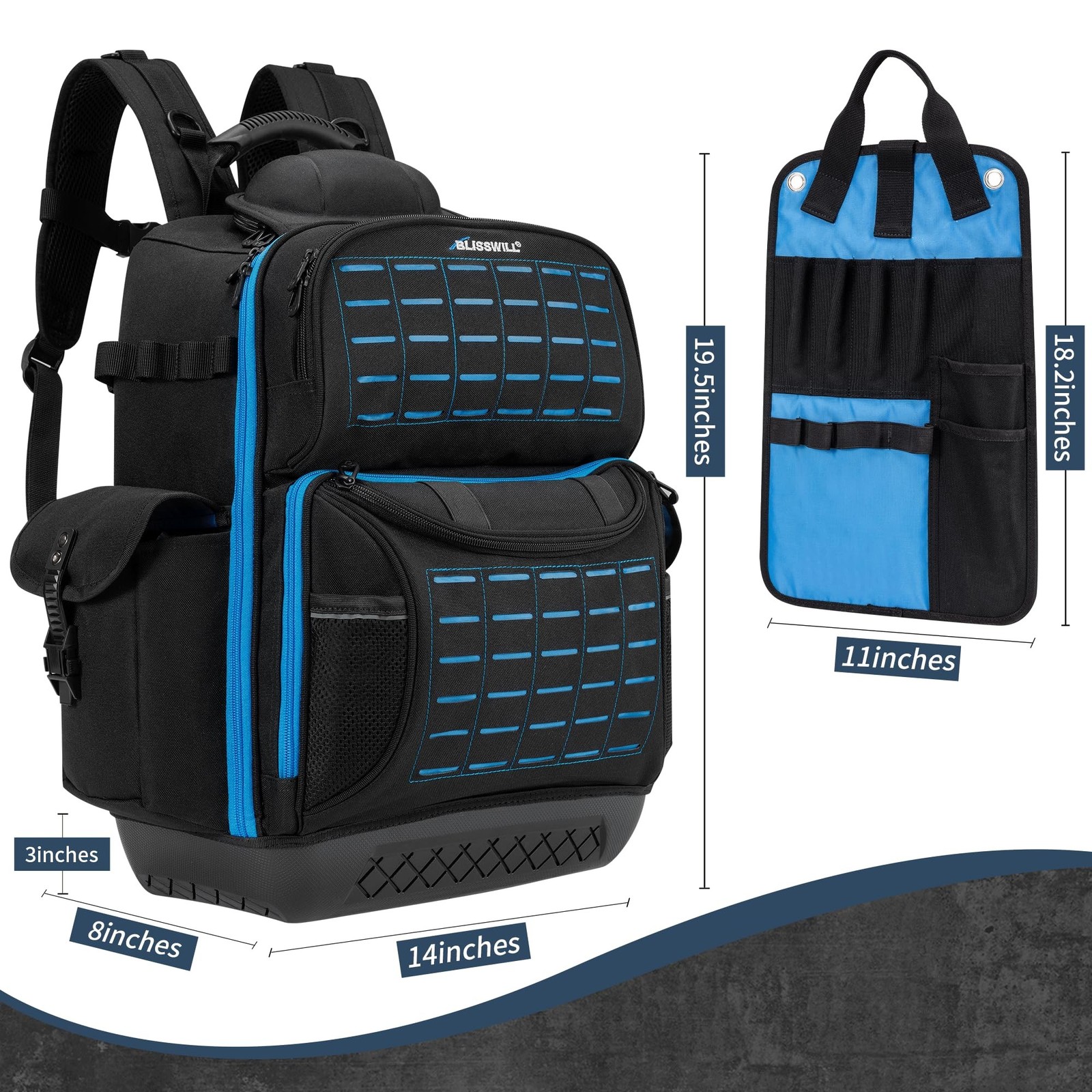 BLISSWILL Tool Backpack Heavy Duty Tool Bag Men Waterproof Molded Base 62