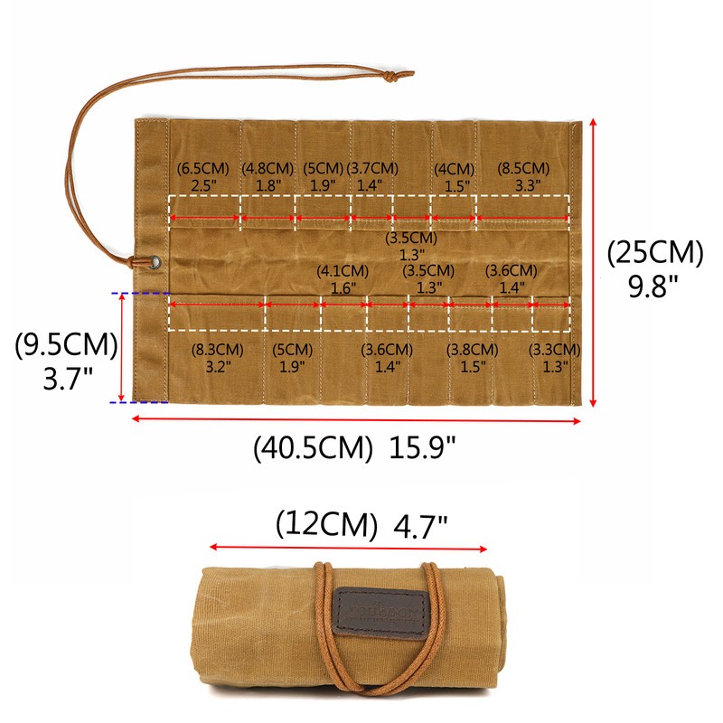 Tourbon Tools Pouch Roll Up Organizer Compact Carving Knife Holder Brown Durable