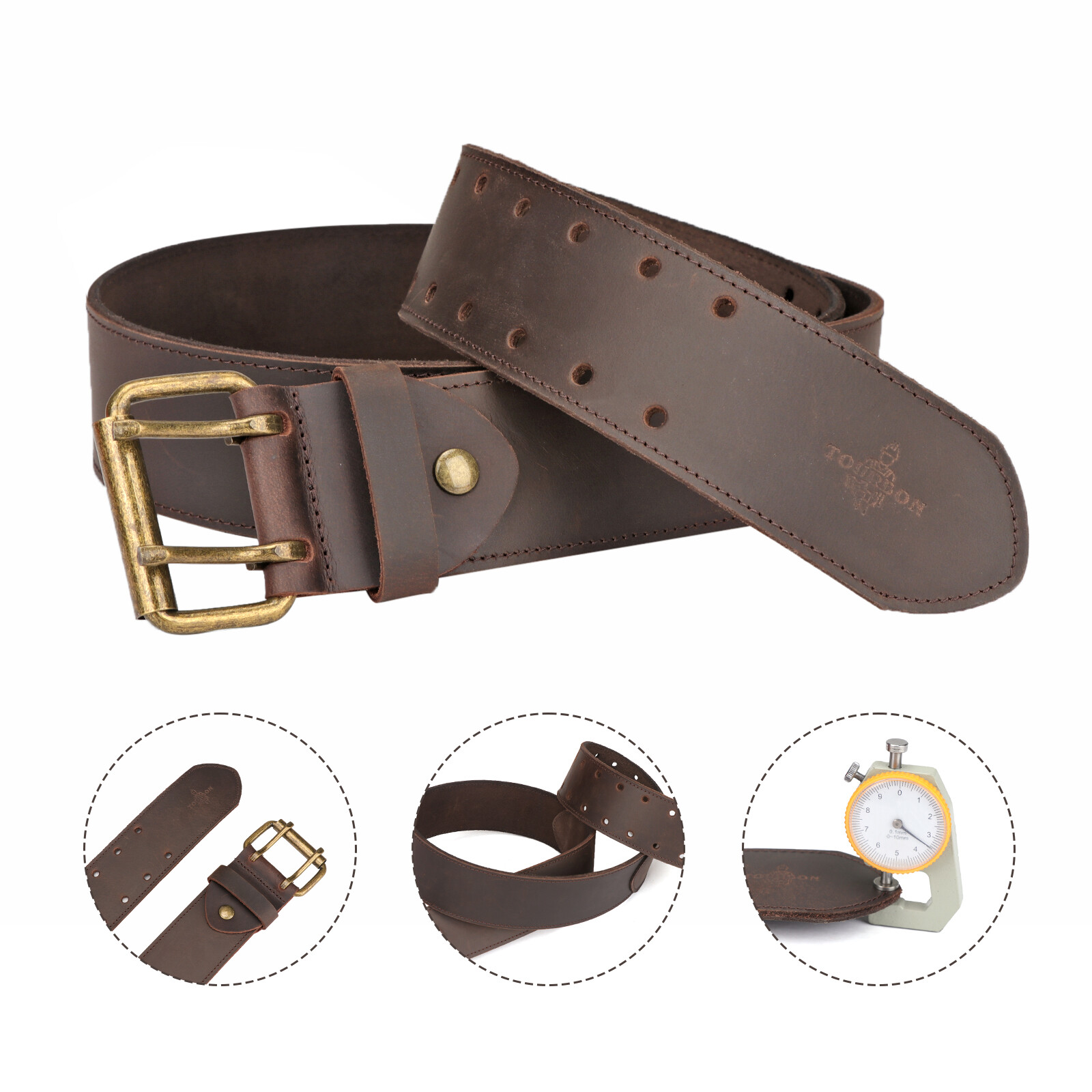 TOURBON 2″ Width Leather Work Belt in Heavy Top 30-45″Removable Buckle Tool Belt