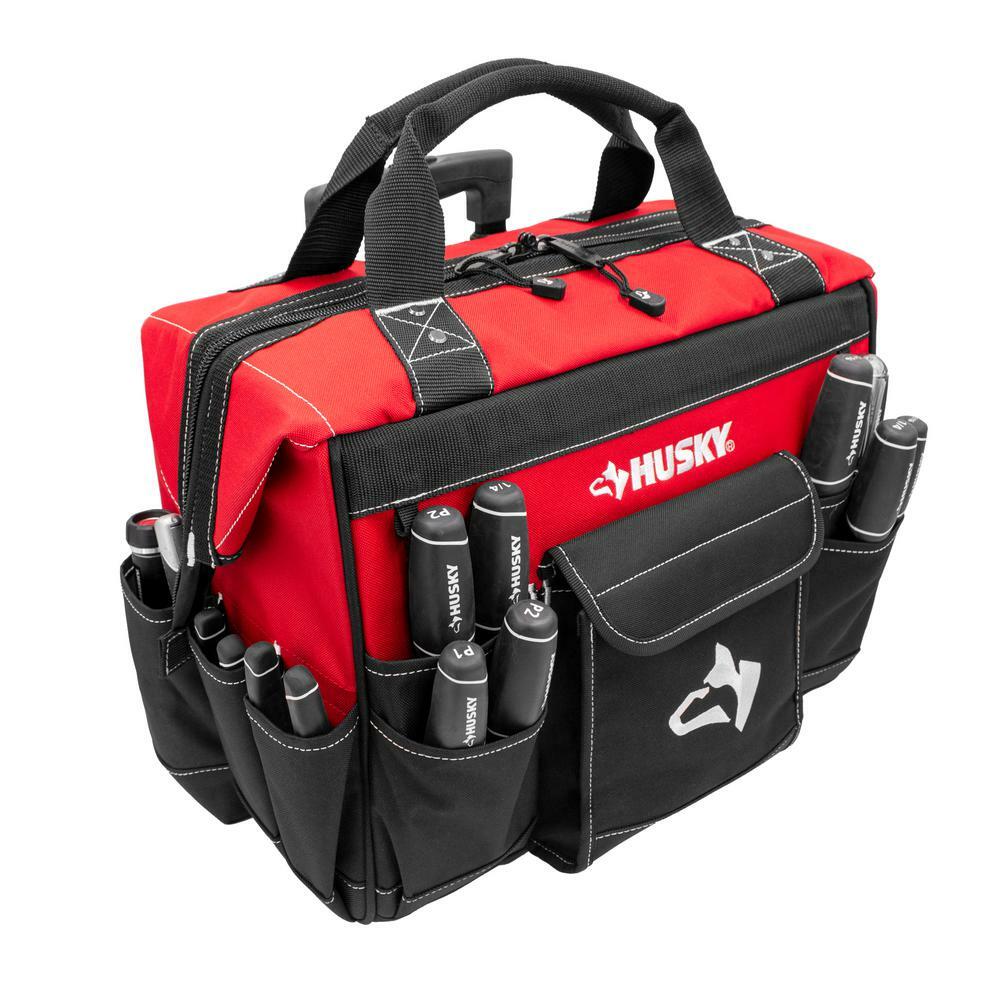 Husky Rolling Tool Bag Toolbag Organizer Storage Wheels 18 in Large 18 Pocket