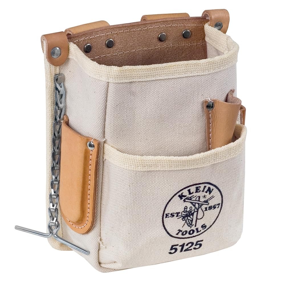 Klein Tools 5125 Canvas and Leather 5Pocket Tool Pouch with Chain Tape Thong …