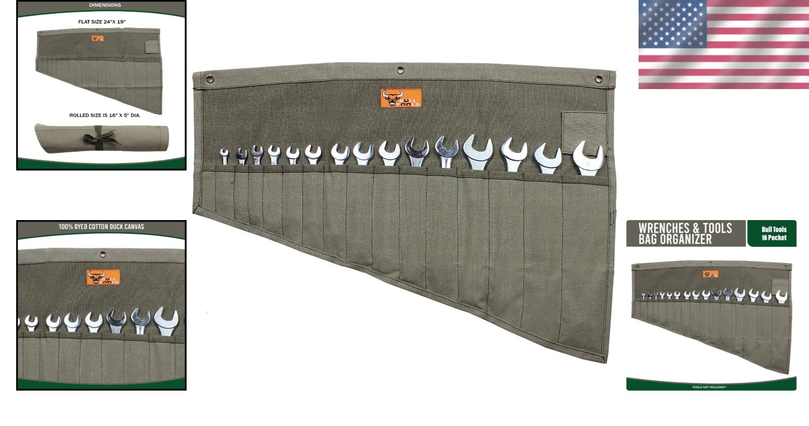 Durable 16 Pocket Tool Bag – Portable Canvas Wrench Organizer for Professionals