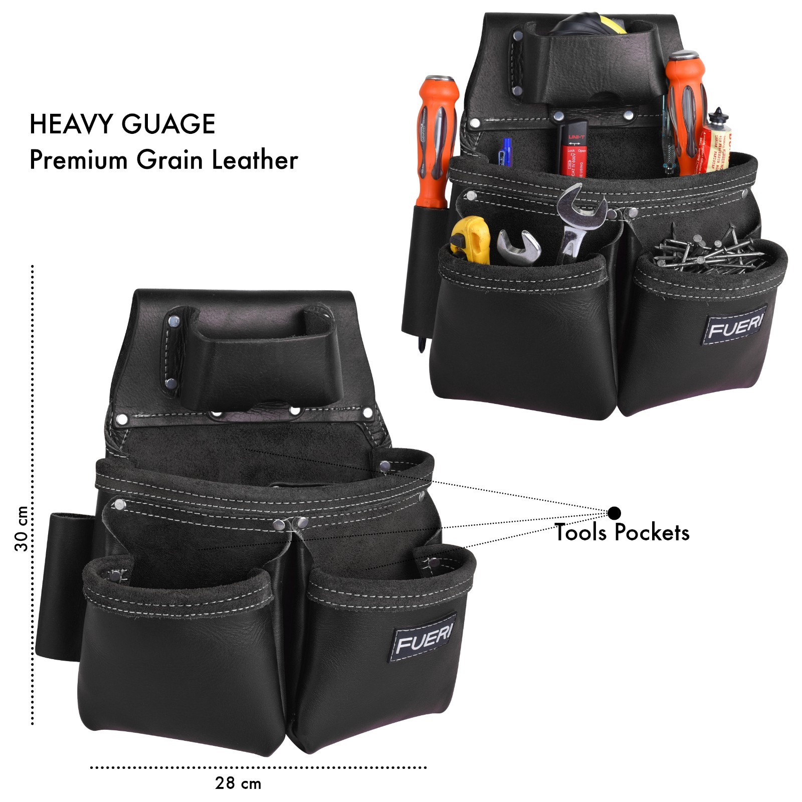 Leather Tool Belt With Suspenders Adjustable Padded Carpenter Tool Pouch Bag