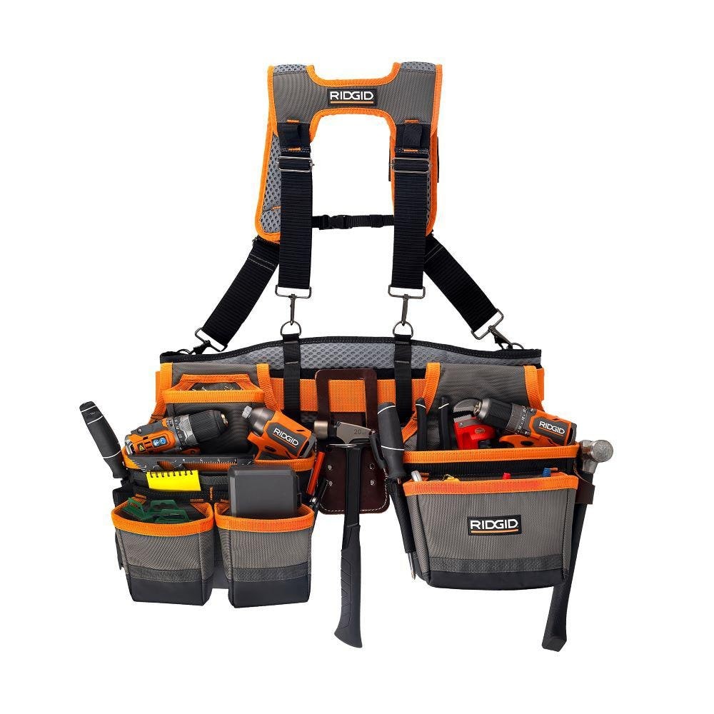 RIDGID 29 in. 23 Pocket Professional Grade 2-Bag Tool Belt w/ Suspenders