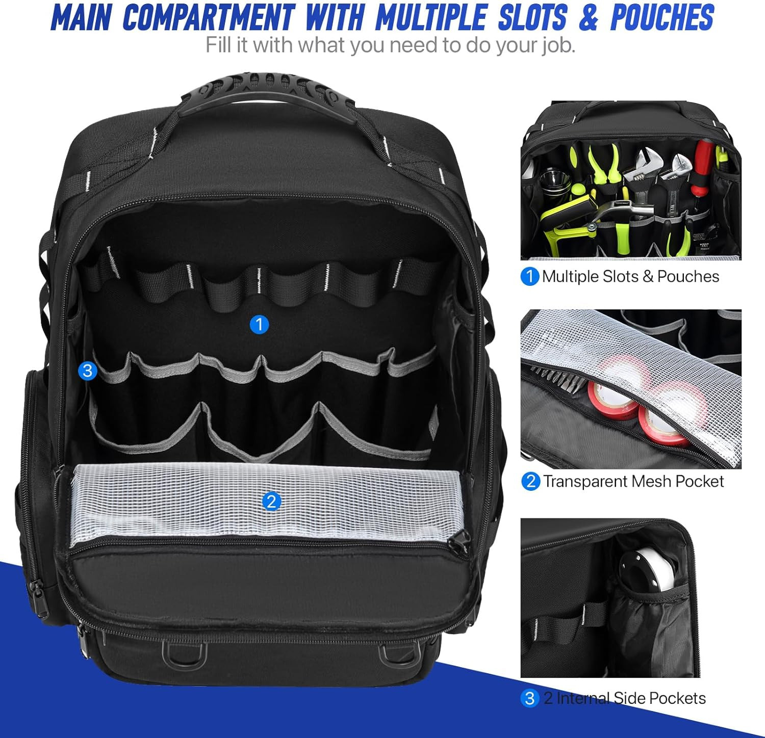 Heavy Duty Tool Backpack for Men – Multi-Pocket Work Bag for Electricians & Tech