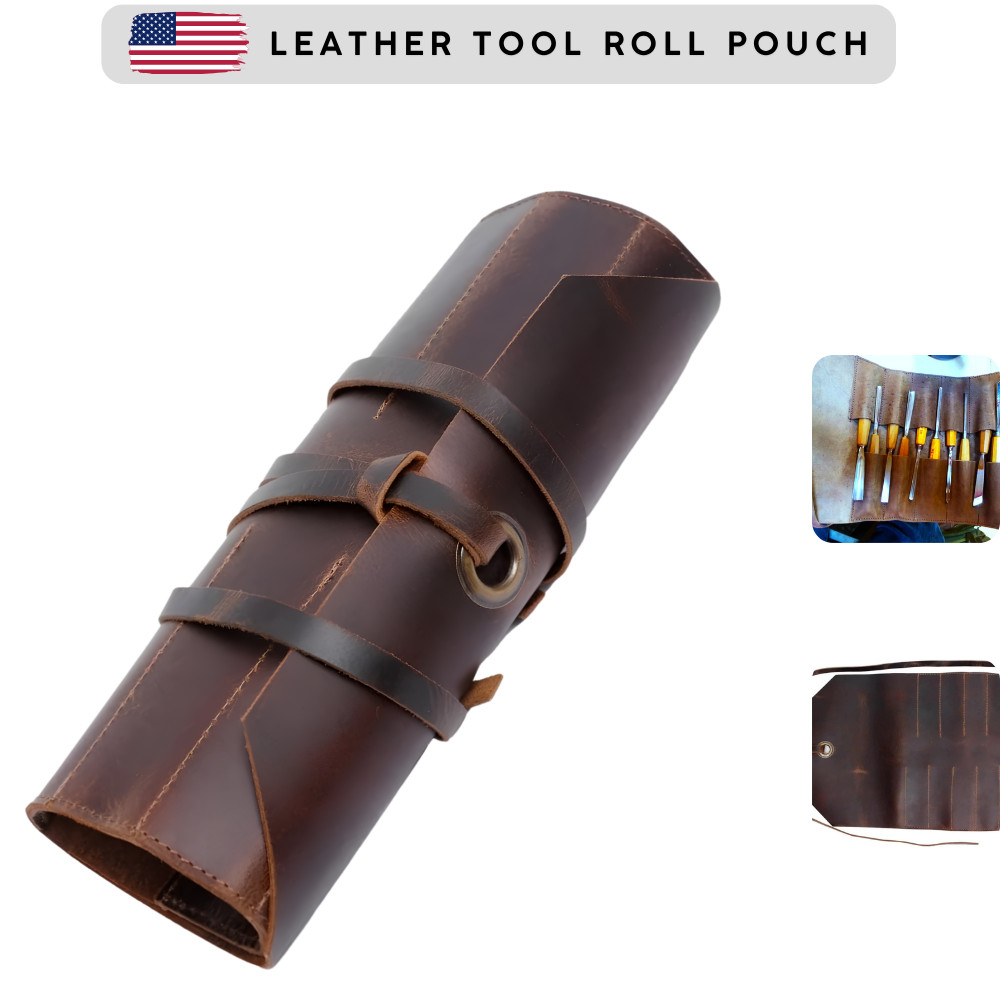 Leather Tool Roll Up Pouch 10 Slots Leather Tool Wrench Roll/Chisel Bag Portable