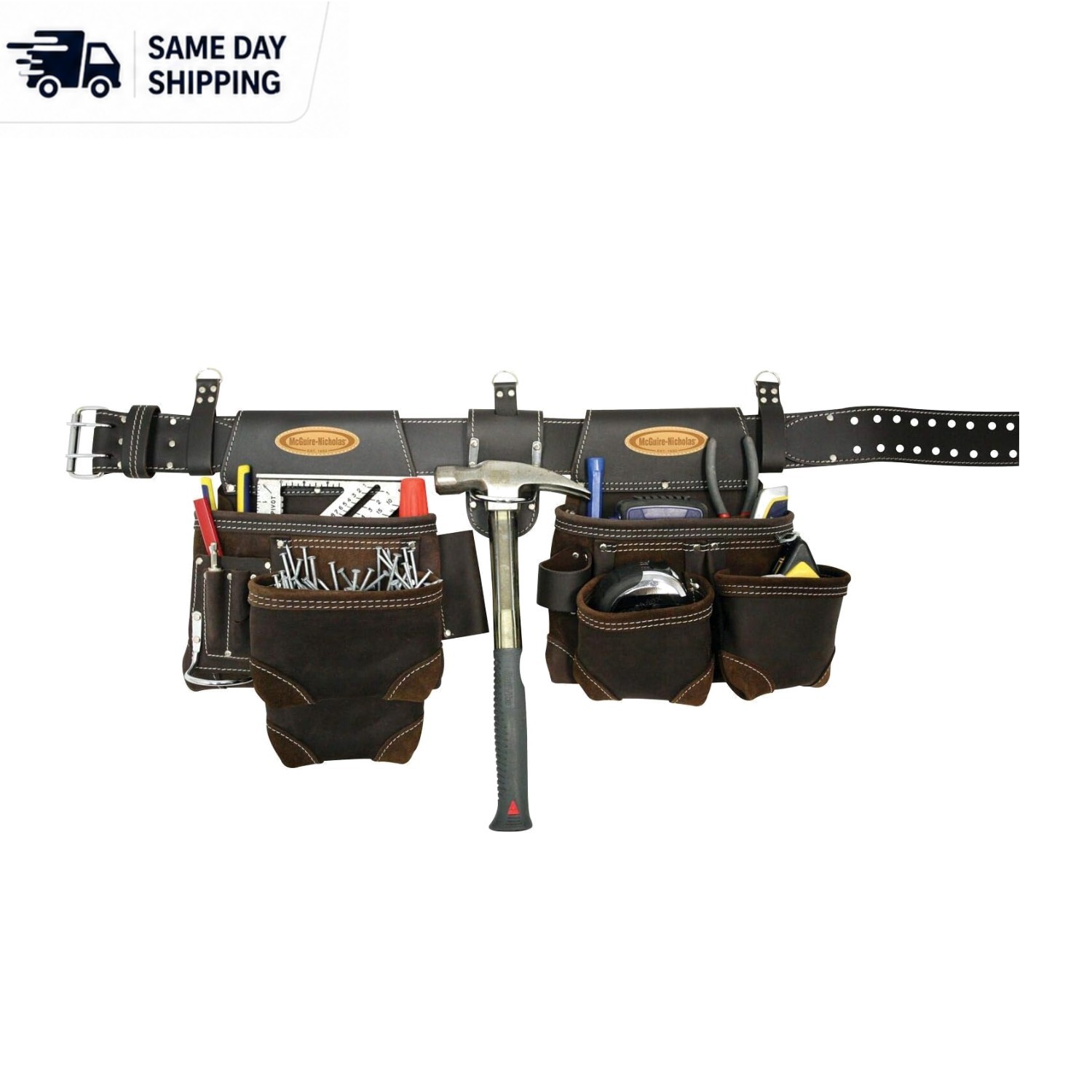 Heavy Duty Leather Tool Belt Rig – Extra Capacity with Double-Prong Buckle
