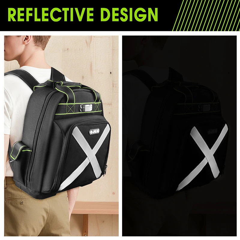 Tool Backpack with Plastic Bottom Organizer Electrician Professional Portable Co