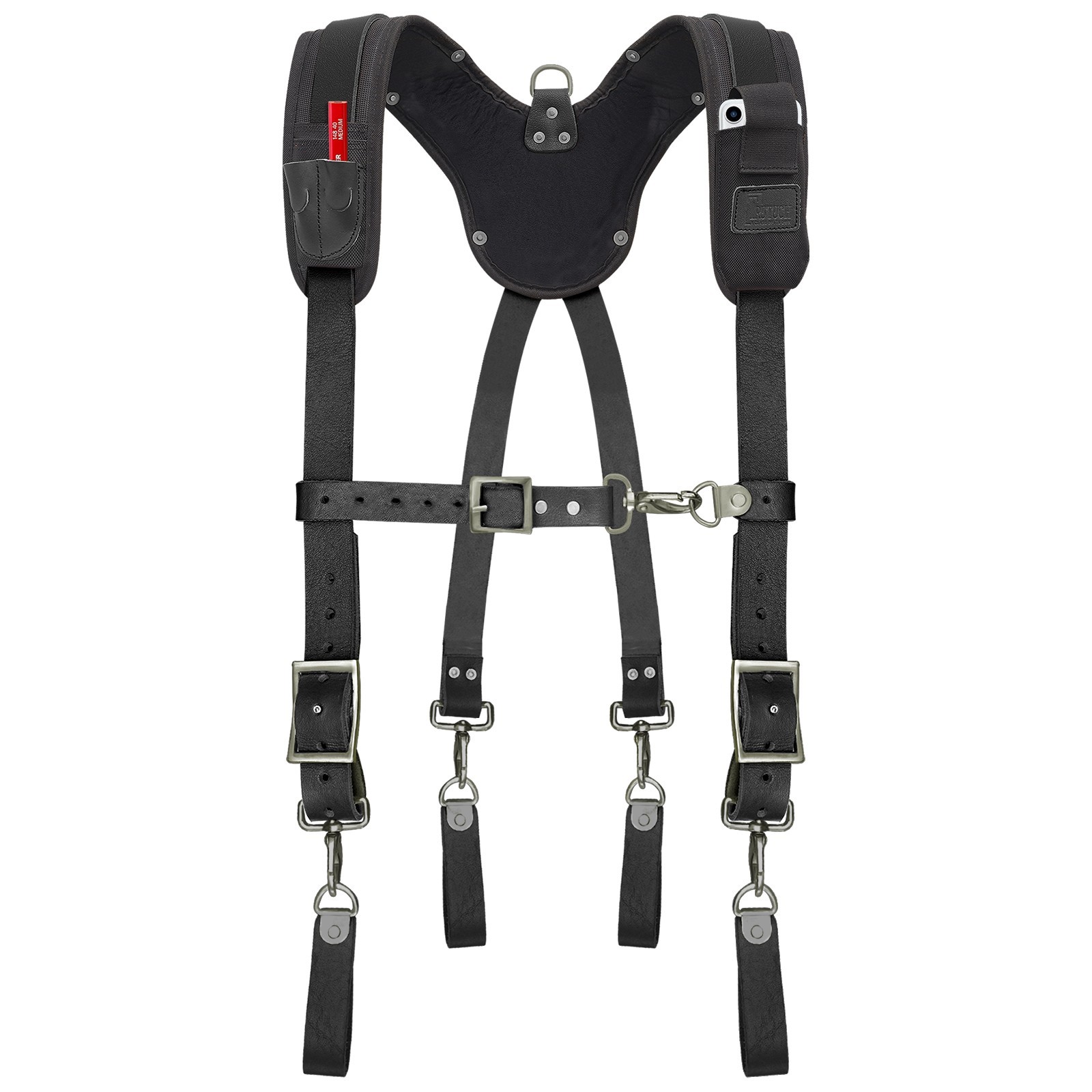 Trutuch Black Leather Tool Belt with Suspender | 18 Pockets | Framers Tool Belt