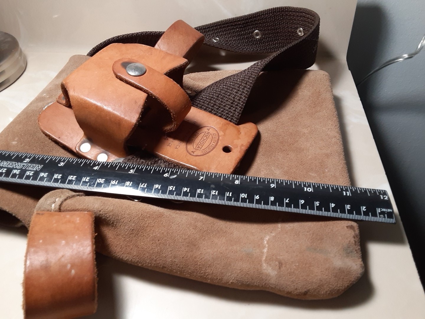 Nicholas Tool Belt Pouch Split Leather Cowhide w/belt & 464 tape case