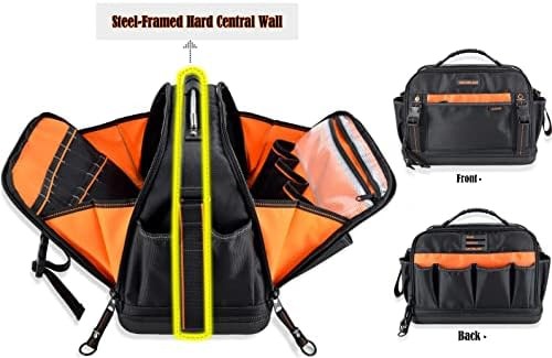 WELKINLAND 42-Pocket Tool Organizer, 16- Inch Hard Bottom Tool Bag | Heavy-Du…