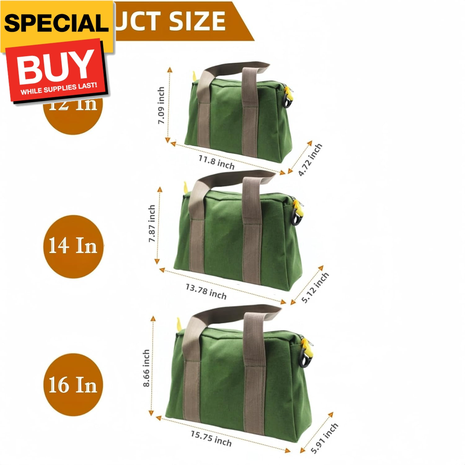 Canvas Wide Mouth Tool Bag, Large Capacity Tool Bags for Men, Portable Home Tool