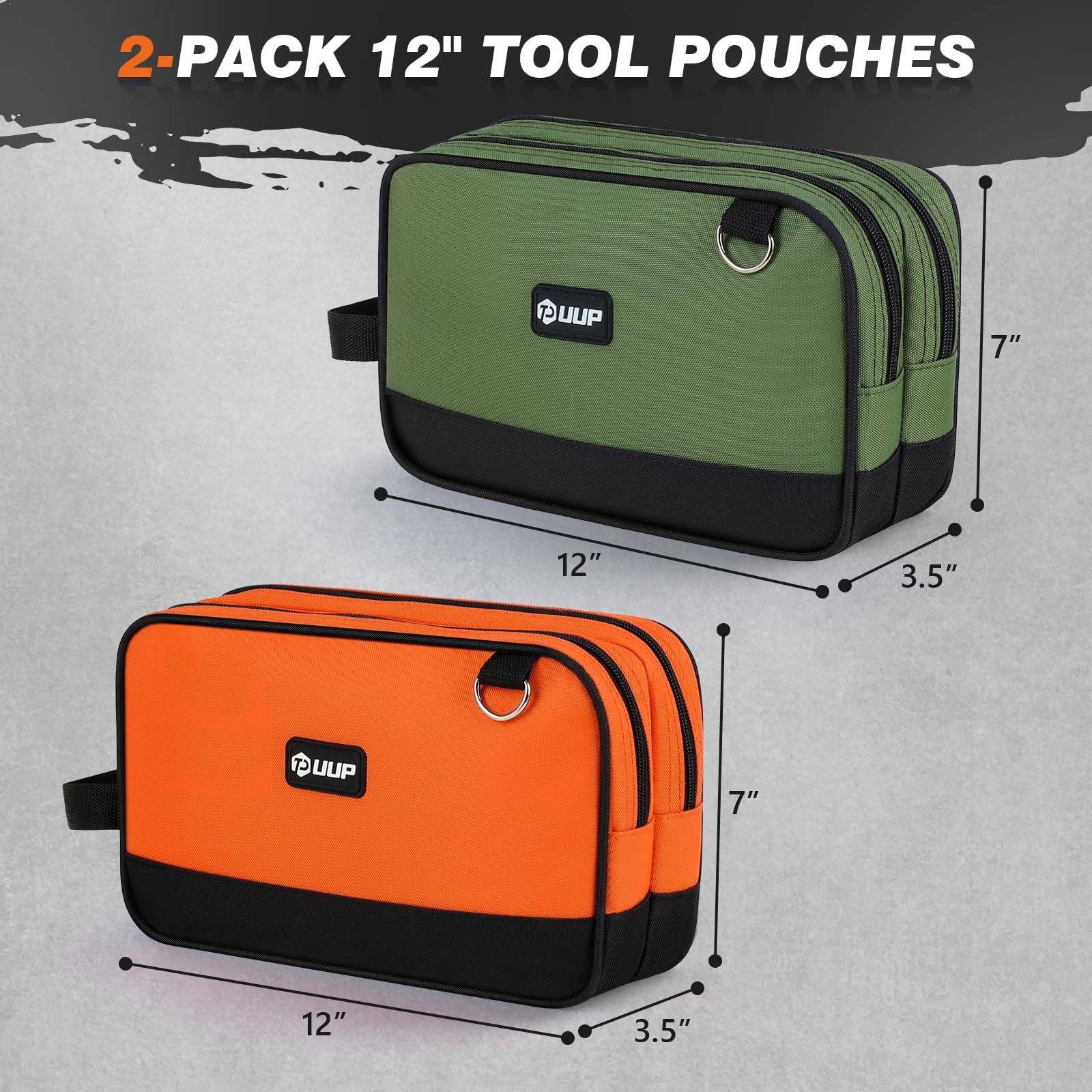 12 Inch Small Tool Bag 2 Pack, Zipper Tool Pouch Two Compartments, Utility To…