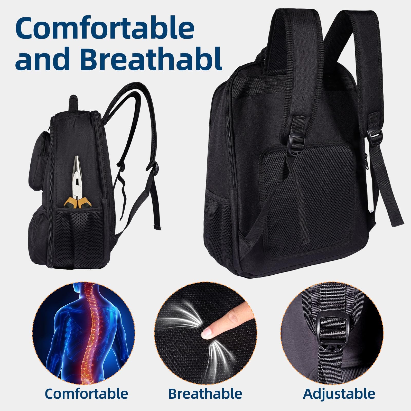 Heavy Duty Tool Bag Backpack 1680D Waterproof Oxford Fabric with Non-Slip Sil…