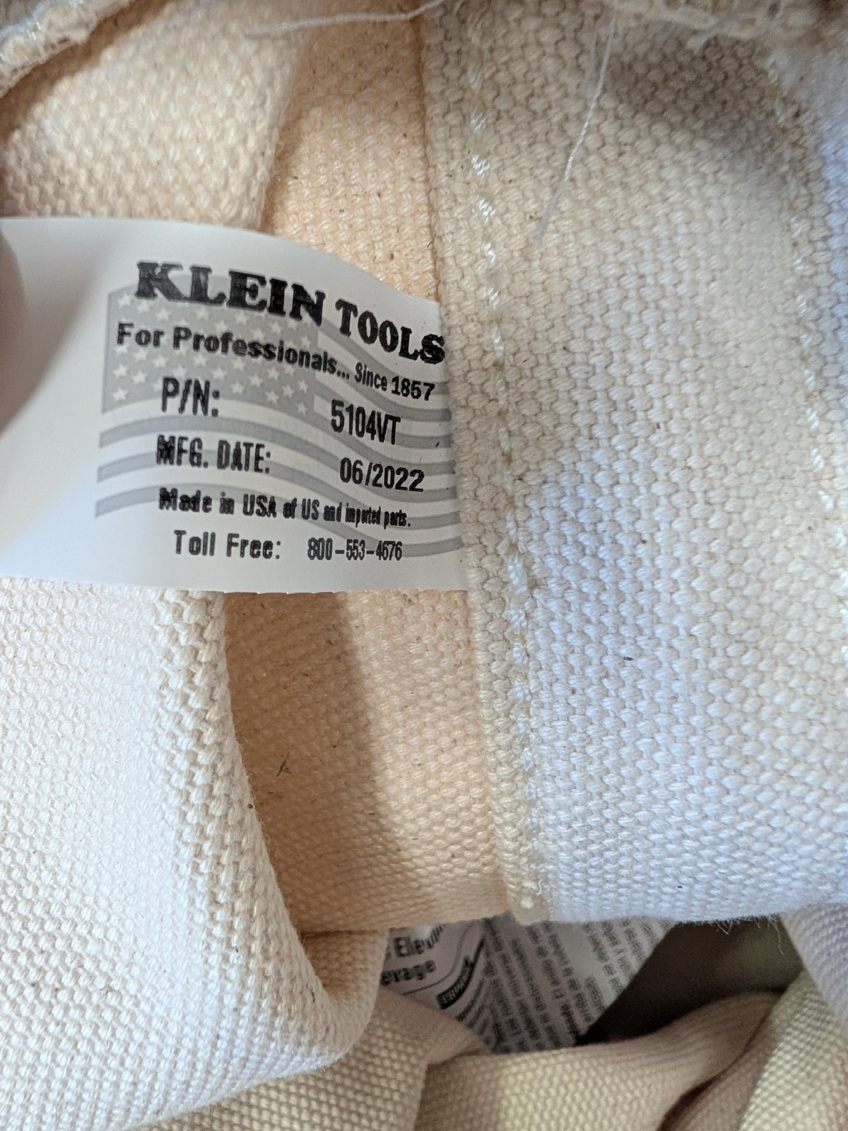 NEW Klein Tools 5104VT Leather Bottom Canvas Bucket with Top- USA Made-Free Ship
