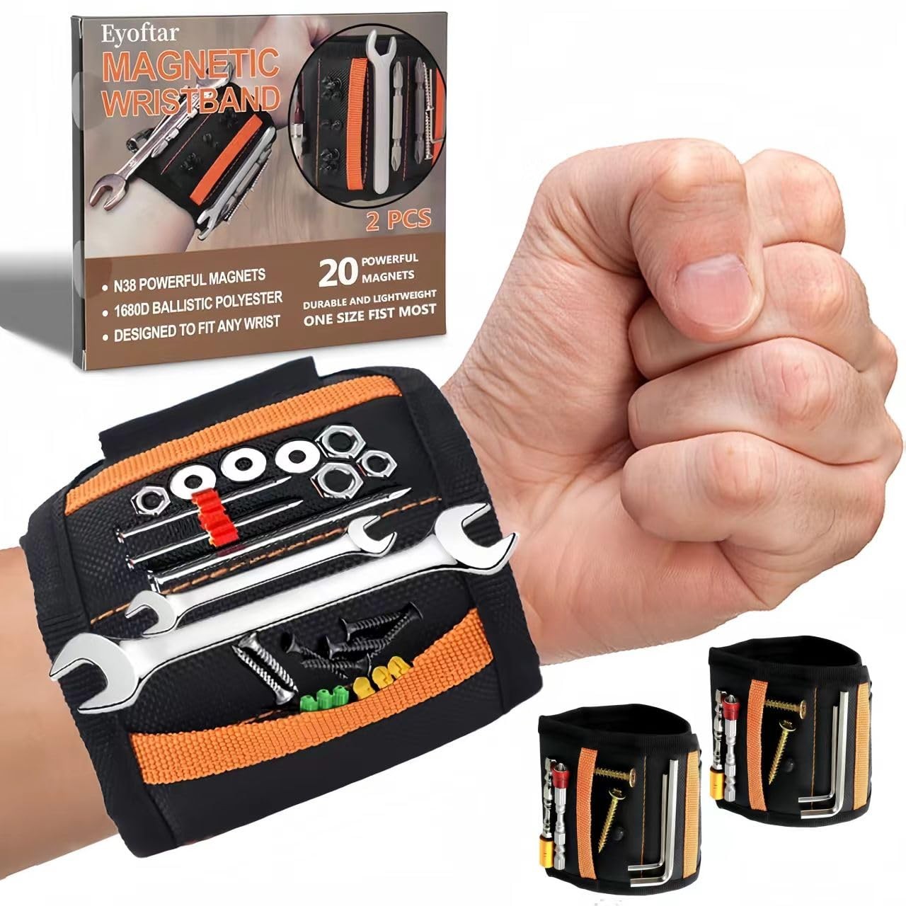 Magnetic Wristband for Tools (2-Pack) – Premium Tool Belt Men, Orange