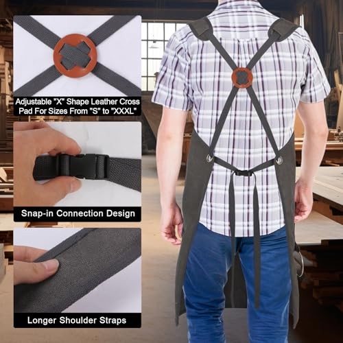 Men’s Canvas Tool Apron, Heavy Duty Multi-Pocket Work Apron for Grey