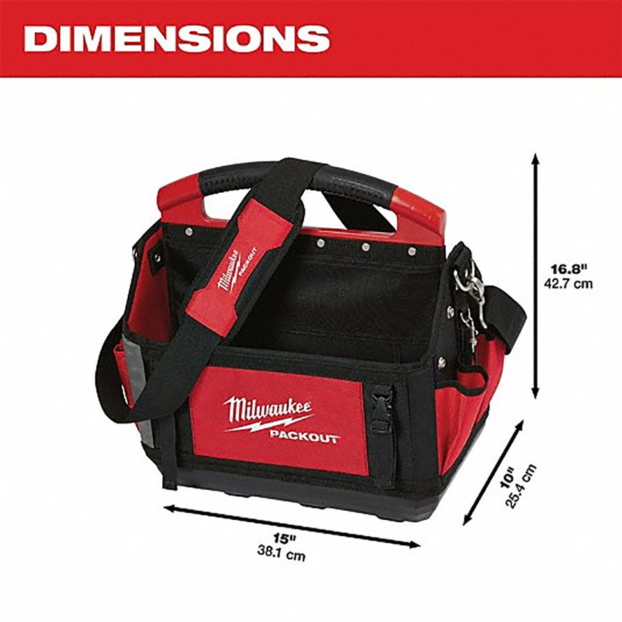 Milwaukee 48-22-8315 15″ PACKOUT Storage Tote, 32 Total Pockets Metal Tape Clip