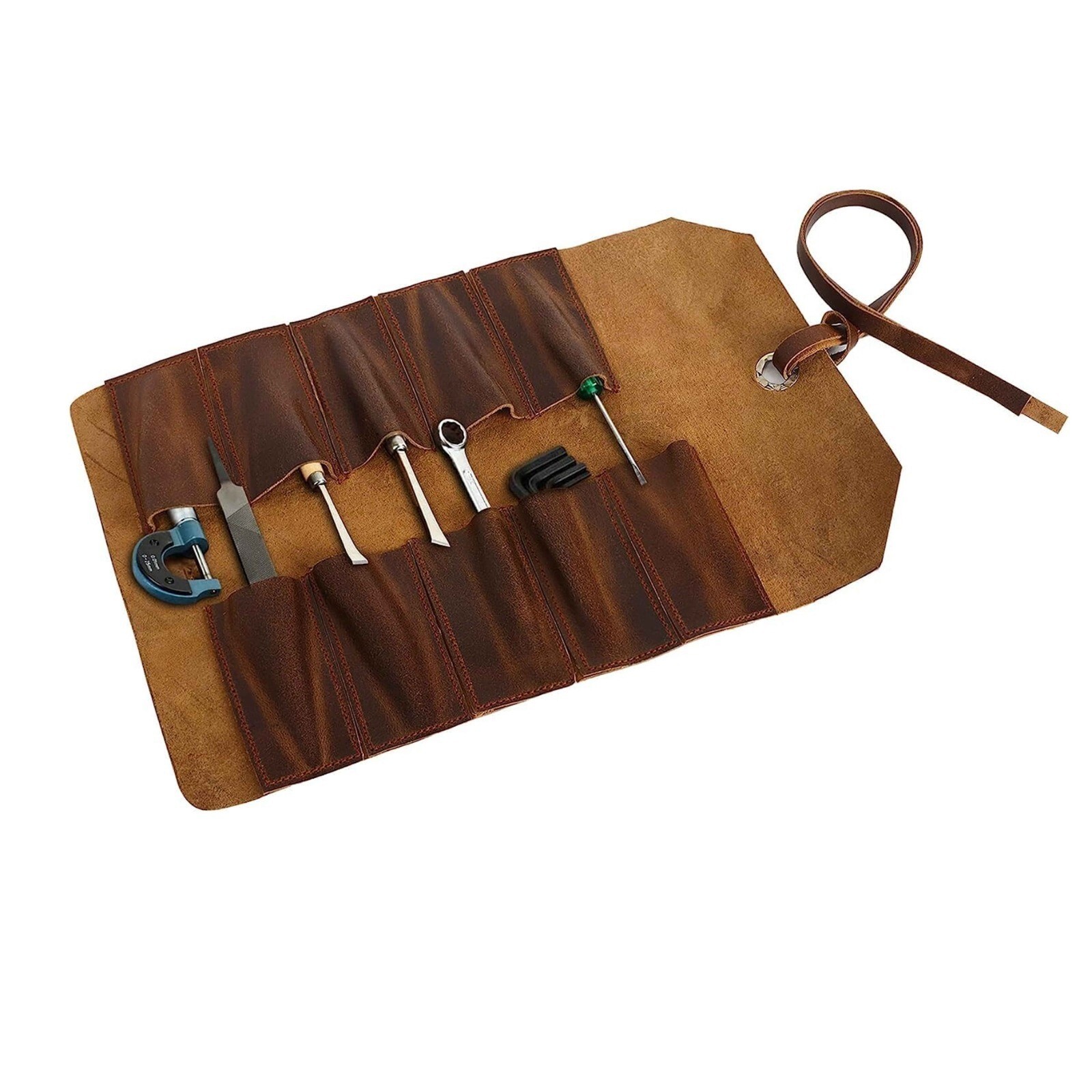10 Slot Tool Roll Up Pouch – Vintage Style Chisel Bag in Antique Leather
